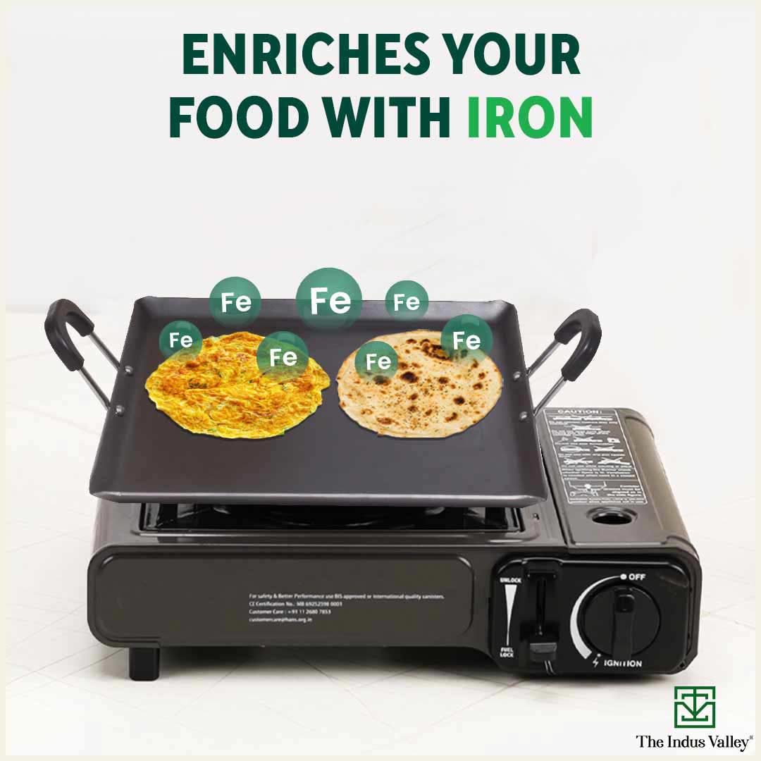 The Indus Valley 100% Pure Sheet Iron Tawa, Square, Cool Bakelite Handle, Seasoned, Toxin-free, Induction, 29.5cm, 1.88kg - view 6