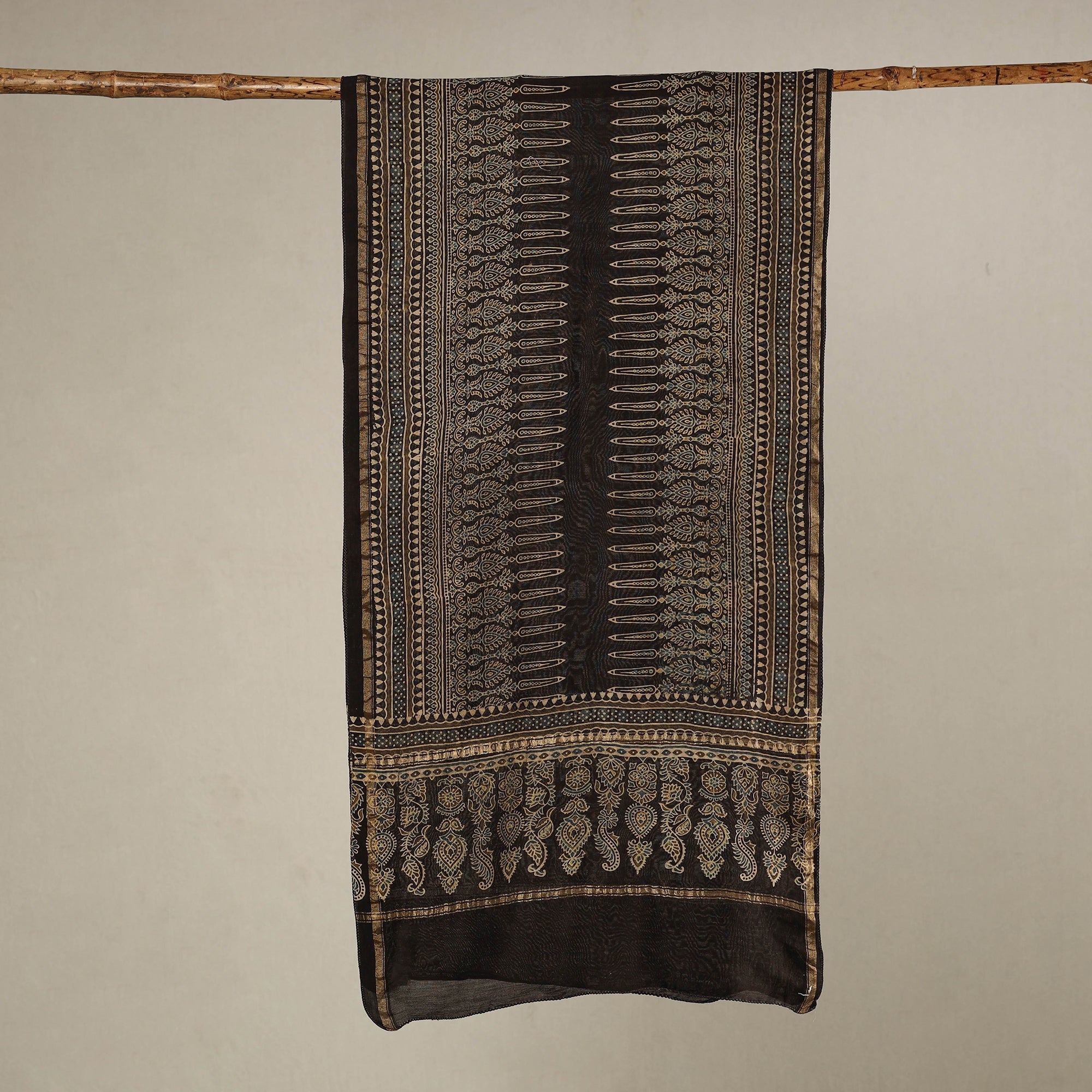 RIYAZ ABDULMAJID KHATRI - AJRAKH Brown - Handloom Chanderi Silk Block Printed Ajrakh Stole 15 - view 2