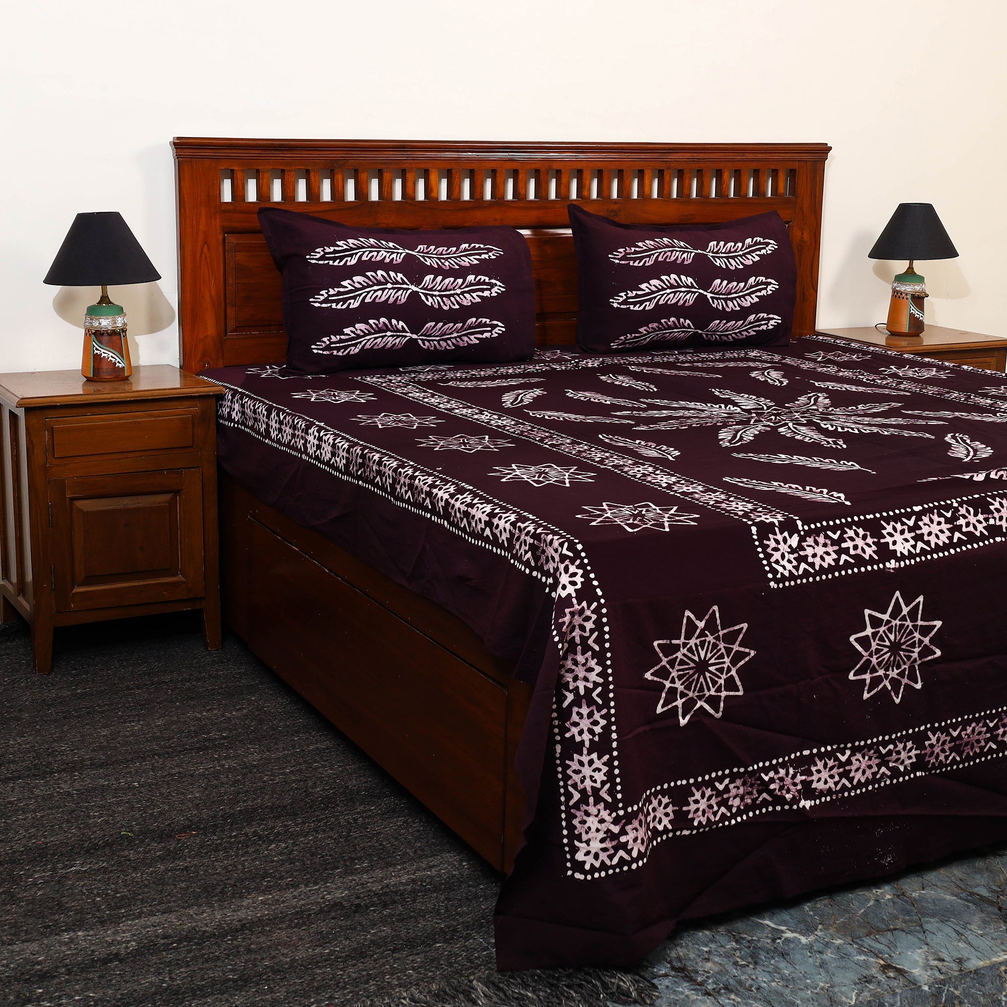 BATIK BY MD. SHARIFF Brown - Cotton Double Hand Batik Print Bed Sheet Set 46