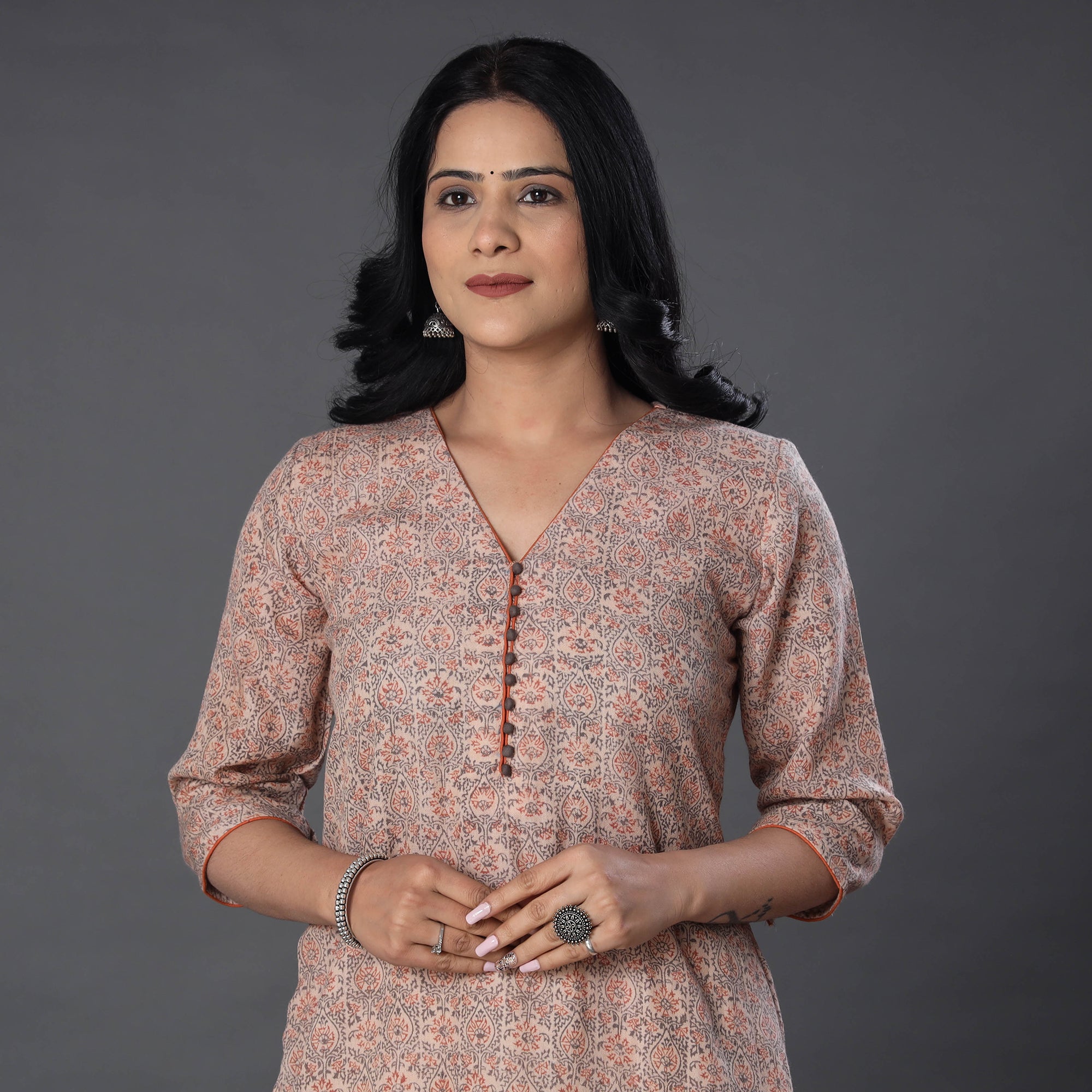 ITOKRI CASUALS Beige - Handwoven Wool Pedana Kalamkari Print Kurta
