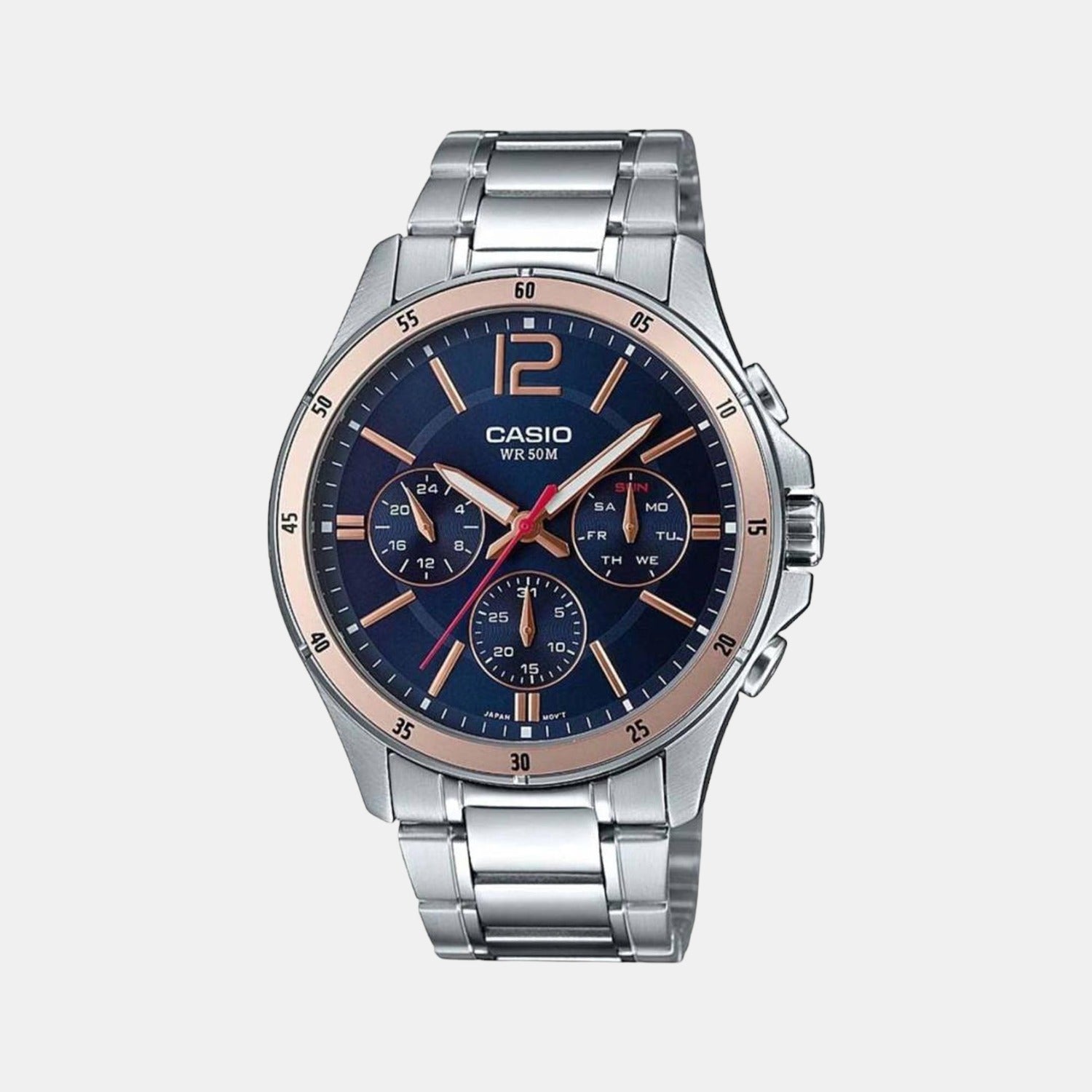 Casio Enticer Men Quartz Blue Dial Chronograph Stainless Steel Watch A1885