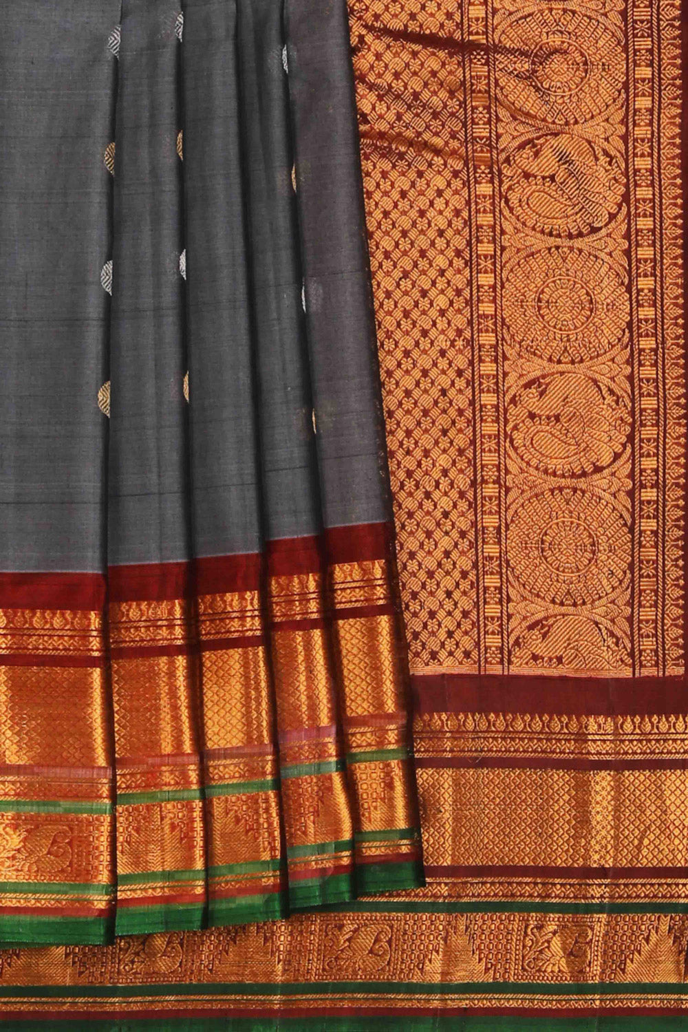Kalanjali Gadwal Cotton Silk Grey Saree – Women's