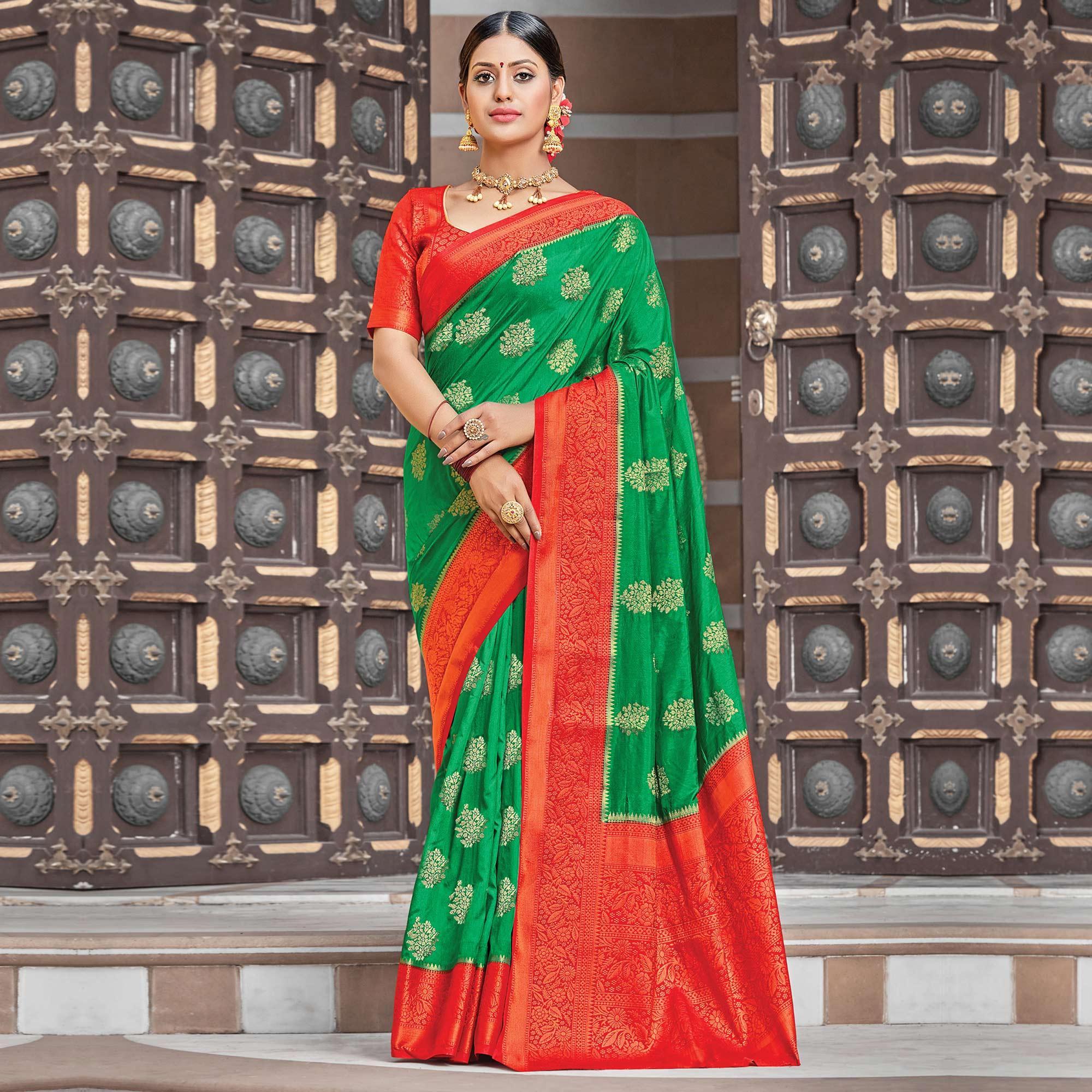 Green sarees – BlackTree green-festive-wear-woven-silk-saree-108350
