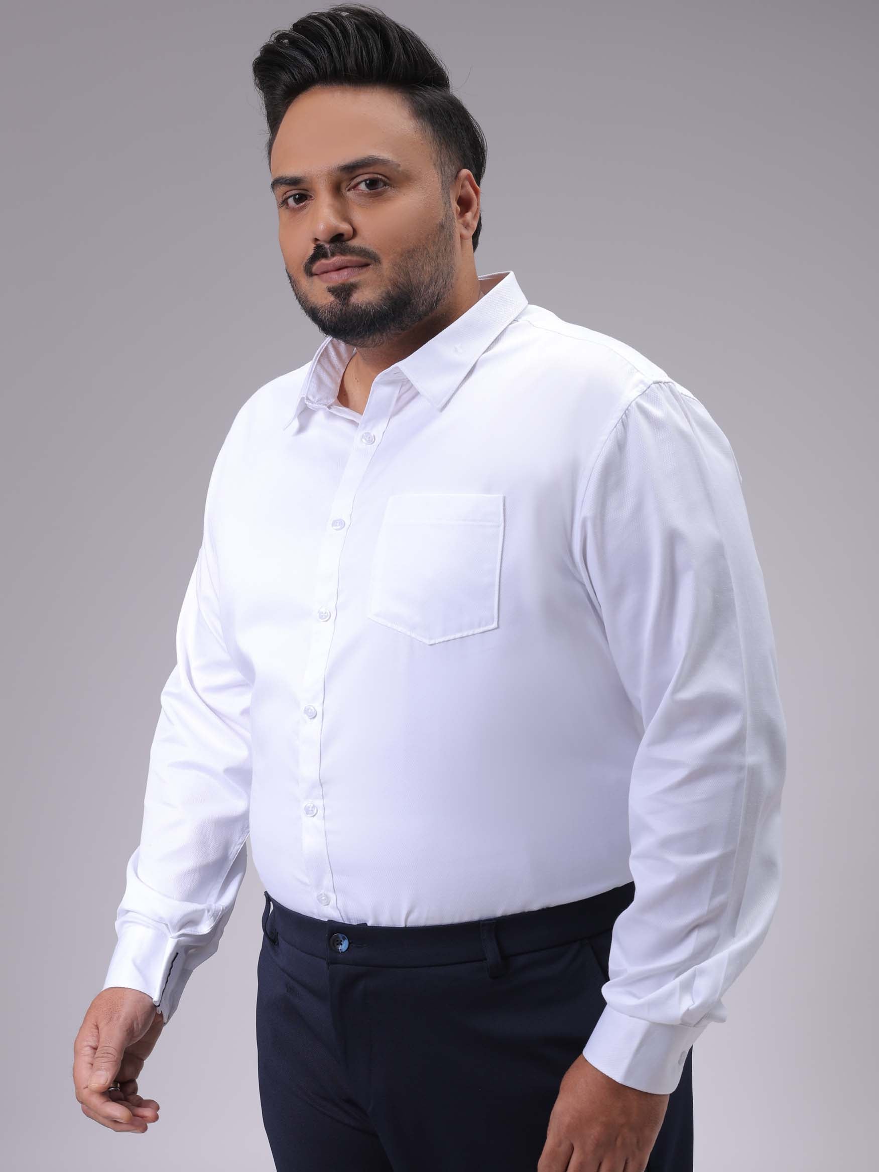 HARDSODA Men's Plus Size White Regular Fit Solid Formal Shirt - view 2
