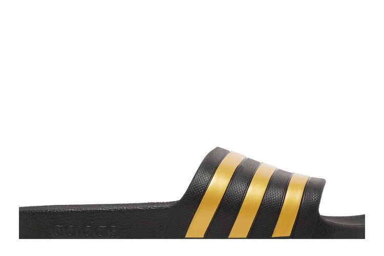 adidas Adilette Aqua Slides Core Black Gold Metallic - view 2