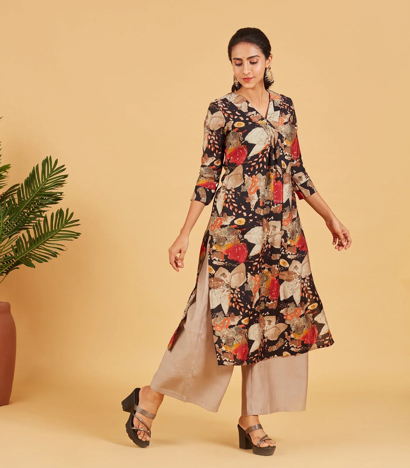 RmKV Black Abstract Floral Printed Kurta