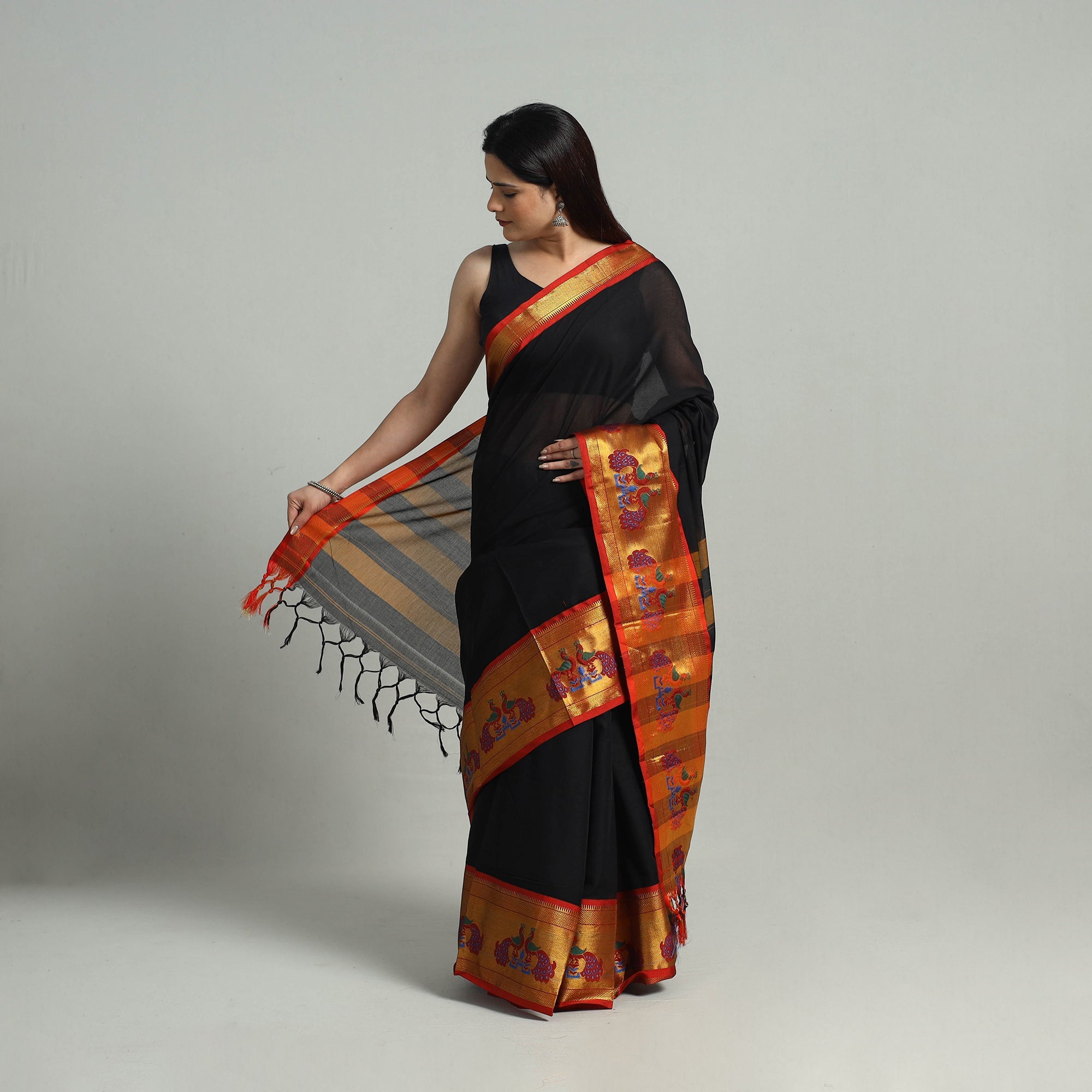 SOUTH KARGHA Black - Mercerised Cotton Paithani Zari Border Dharwad Saree 24 - view 2