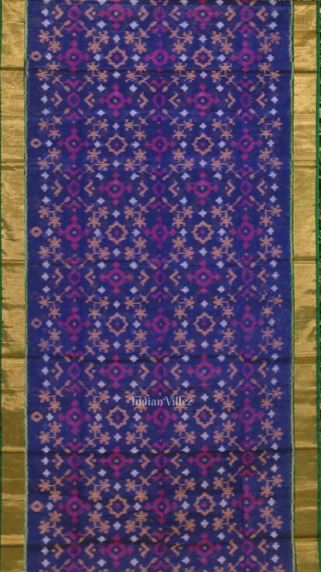 IndianVillèz Blue Pochampally Ikat Sico (Silk & Cotton) Saree with Zari Border - view 3