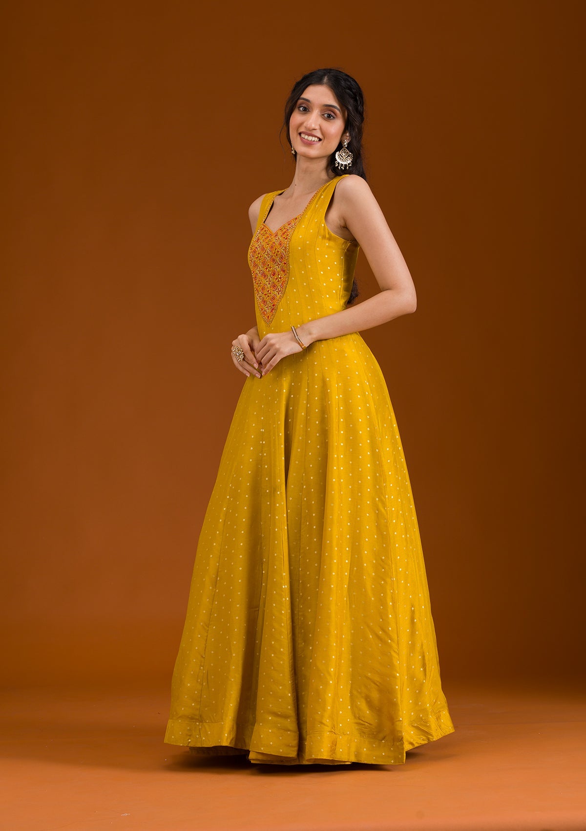 Koskii Mustard Threadwork Georgette Readymade Salwar Suit - view 5