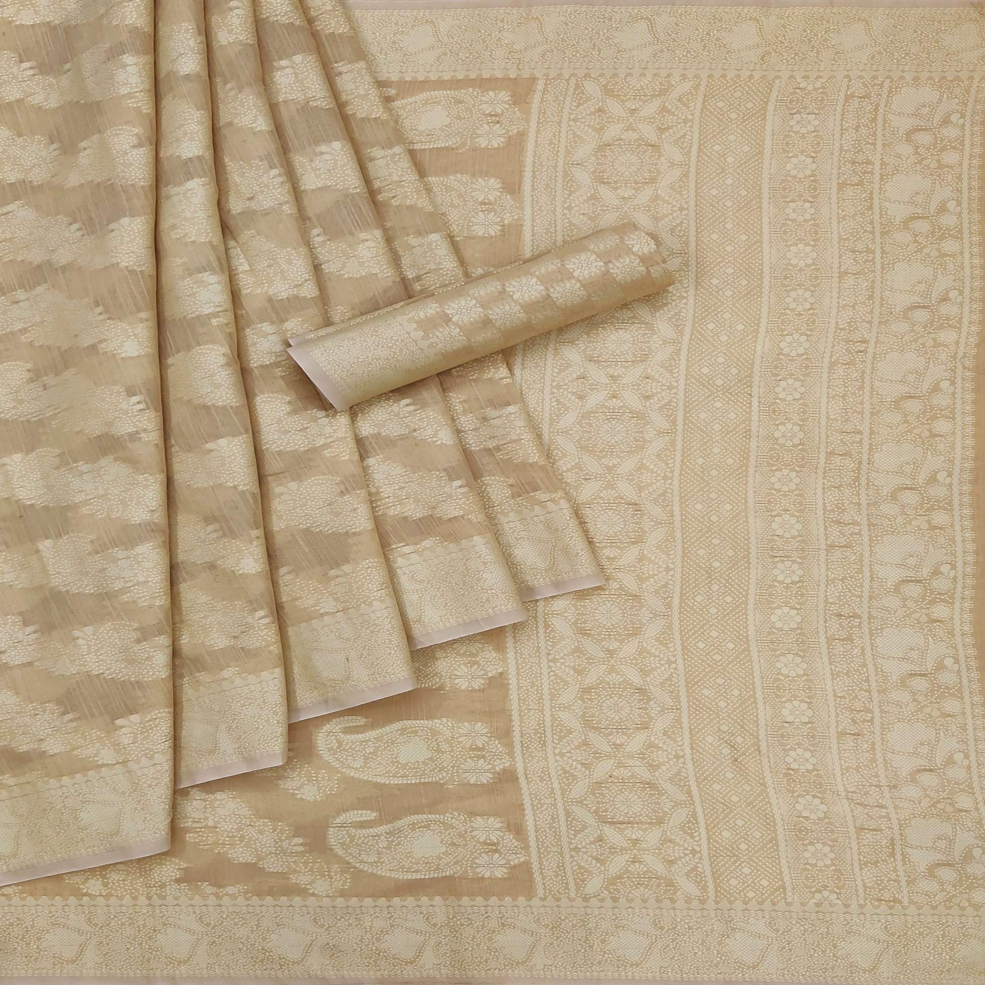 Peachmode Chiku Festive Wear Woven Cotton Saree - view 2