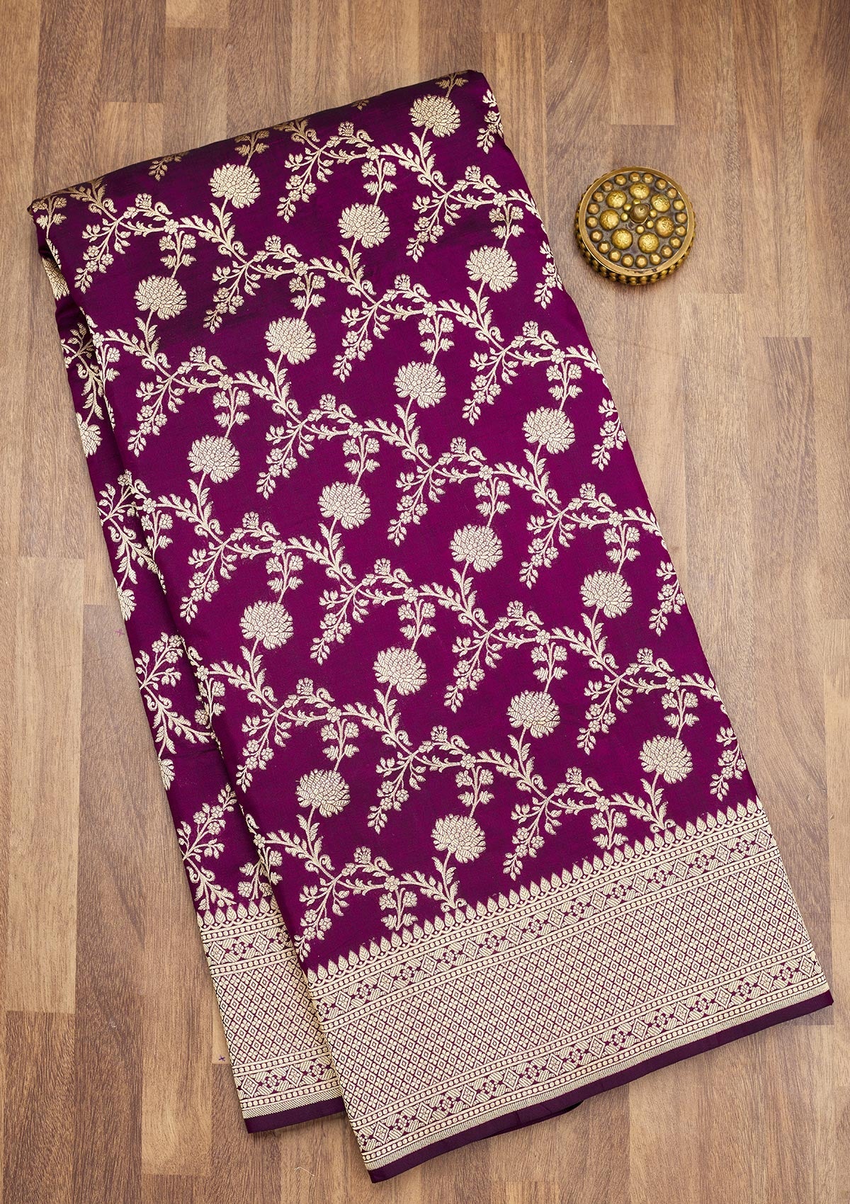Koskii Wine Zariwork Pure Silk Saree – Women's