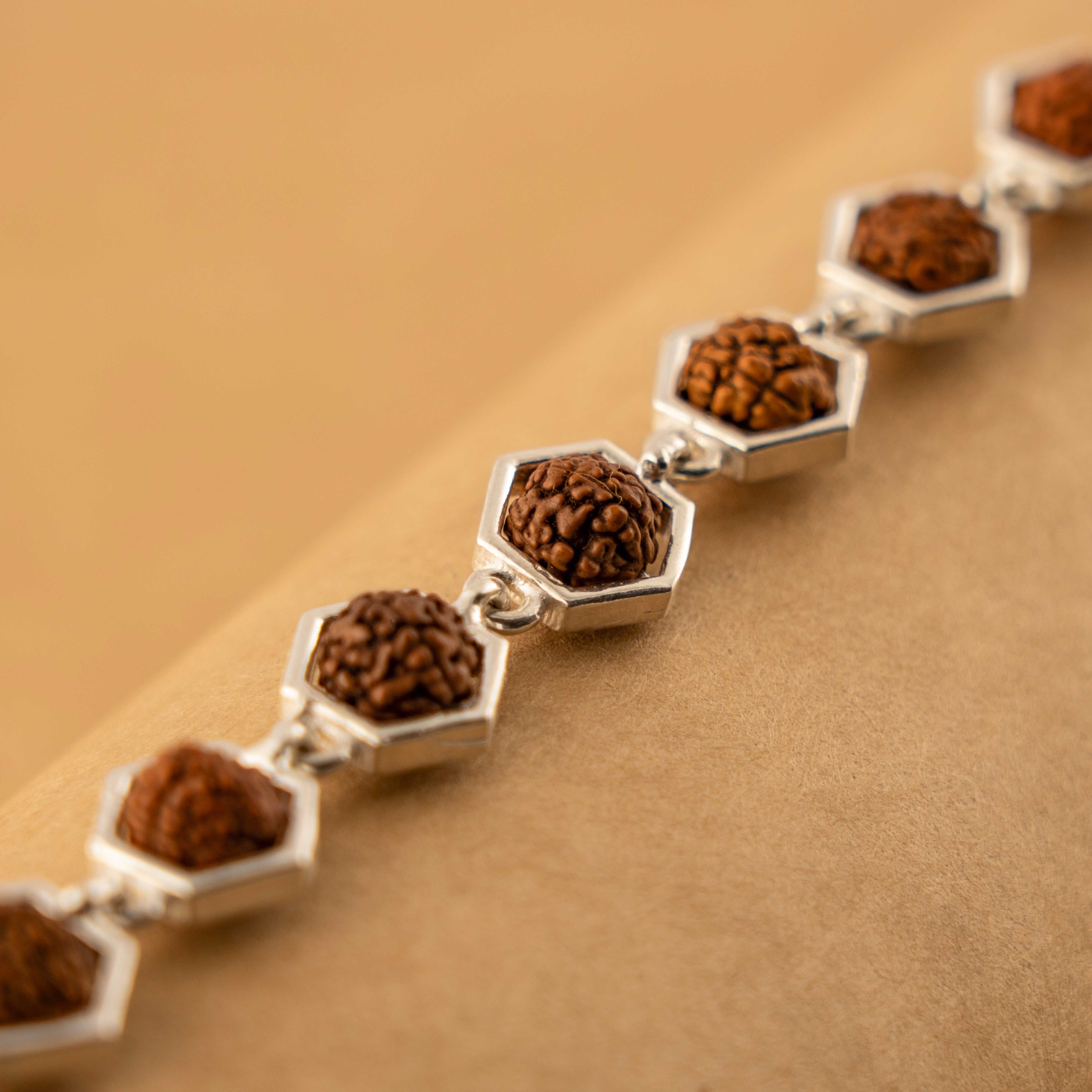 Prinjal Jewellers Rudraksha Silver Bracelet (Hexagon)
