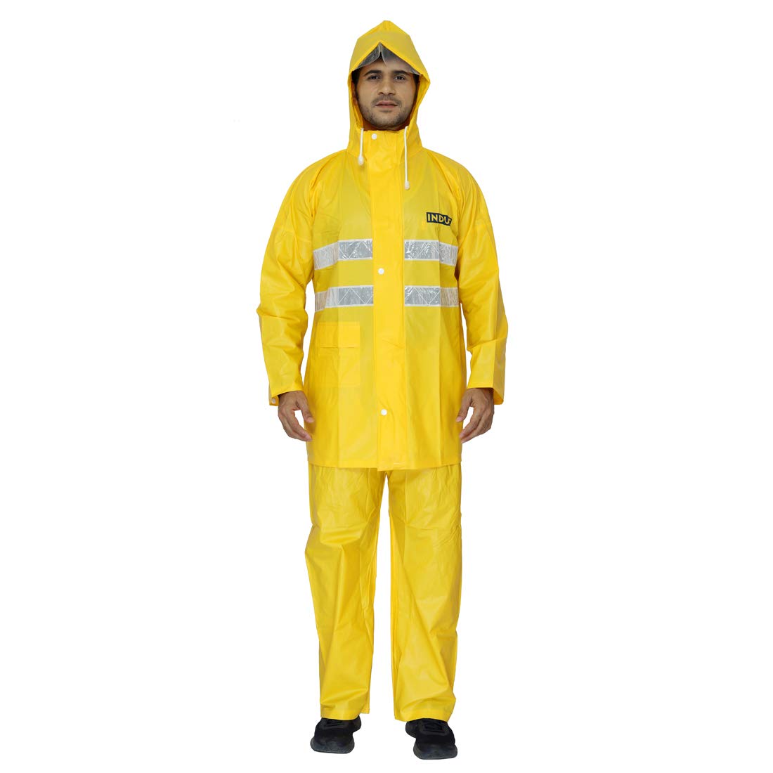 THE CLOWNFISH Rain Coat for Men Waterproof for Bike with Hood and Reflective Stripes Raincoat for Men Industrial Series. Set of Top and Bottom. Indus 