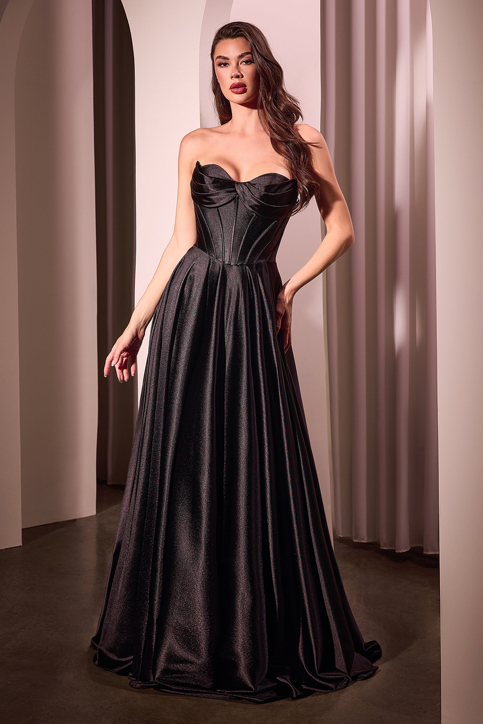 Cinderella Divine Satin Strapless A-line Slit Gown by Ladivine CD378 - view 2