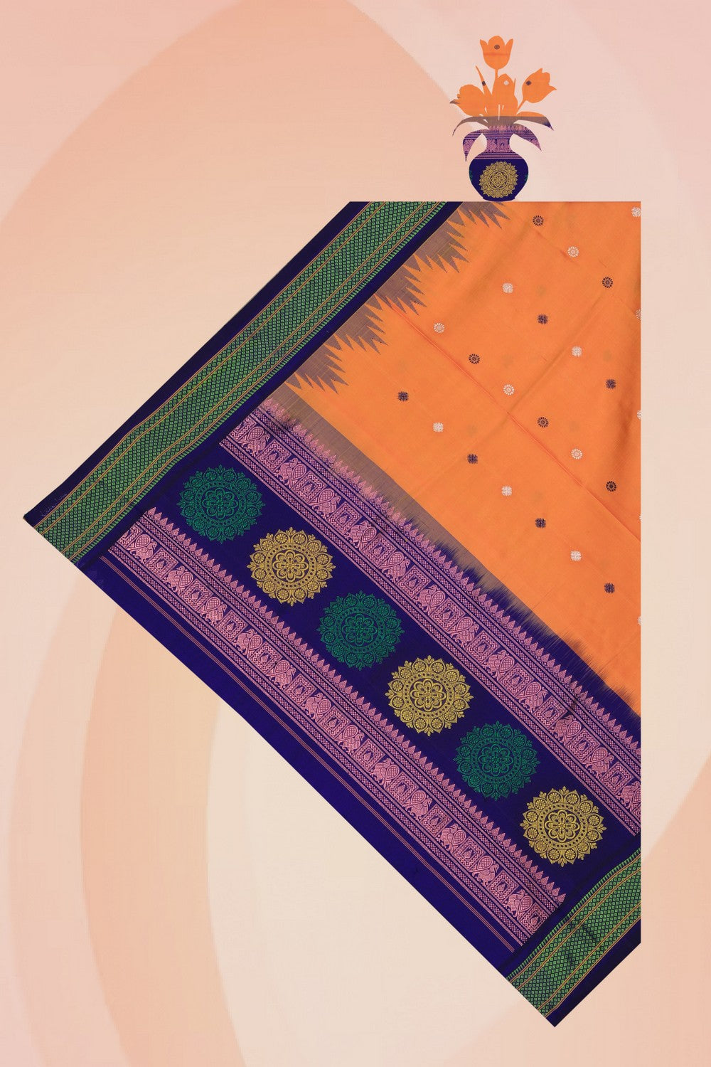 Kalanjali Gadwal Silk Orange Dupatta
