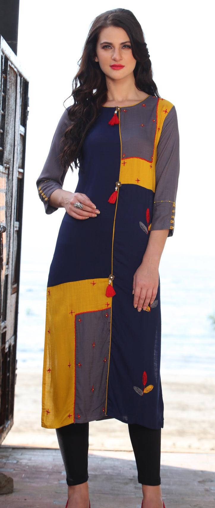 Peachmode Multi Colored Designer Casual Rayon Kurti - view 3