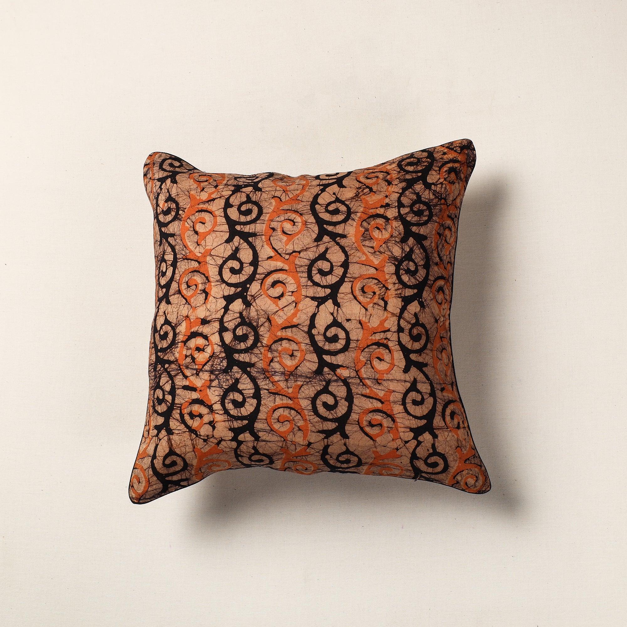 NOORI BAZAR Brown - Hand Batik Printed Cotton Cushion Cover (16 x 16 in)