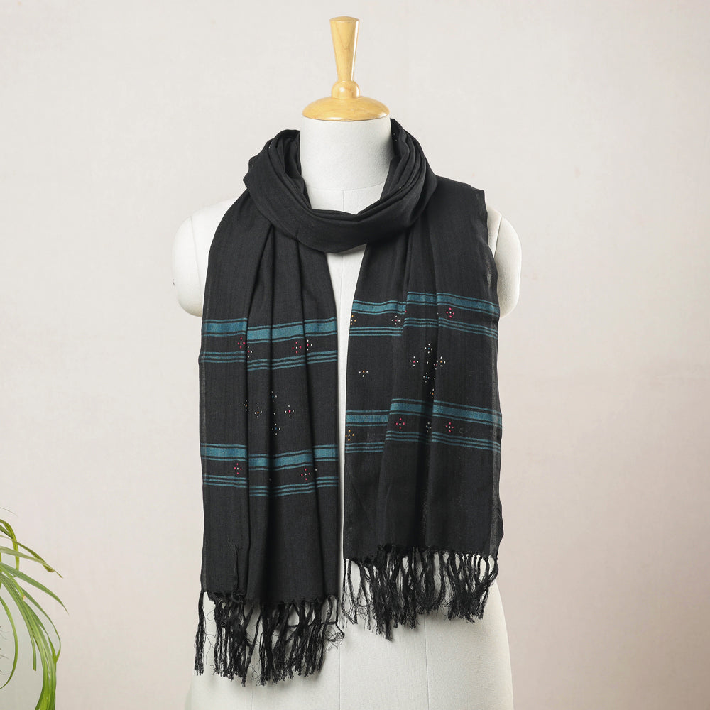 KACHCHH JI CHHAAP Black - Tangaliya Work Handwoven Cotton Stole with Tassels