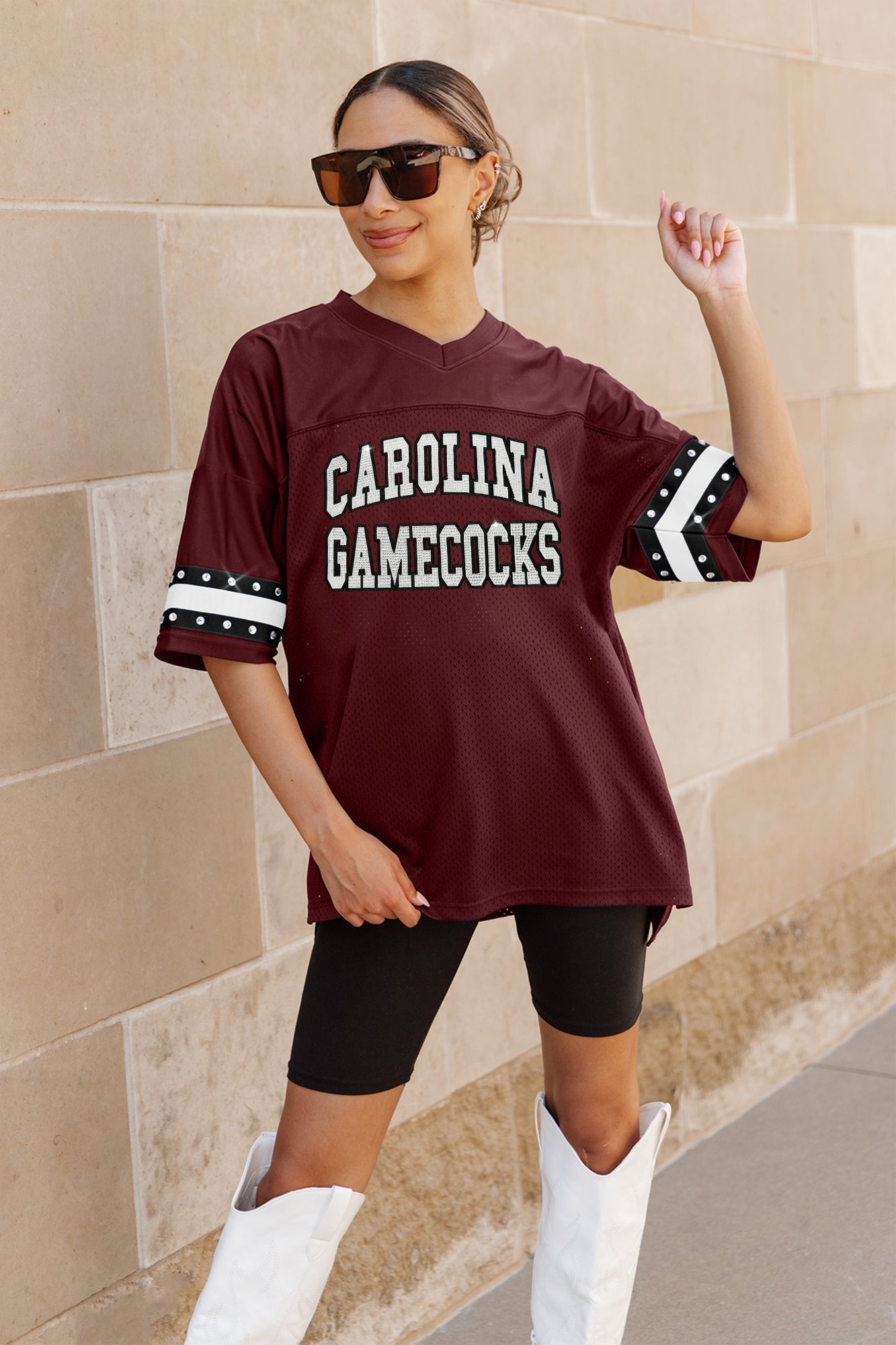 GC South Carolina Gamecocks Until Kickoff Oversized V-neck Rhinestone-striped Trim Fashion Jersey