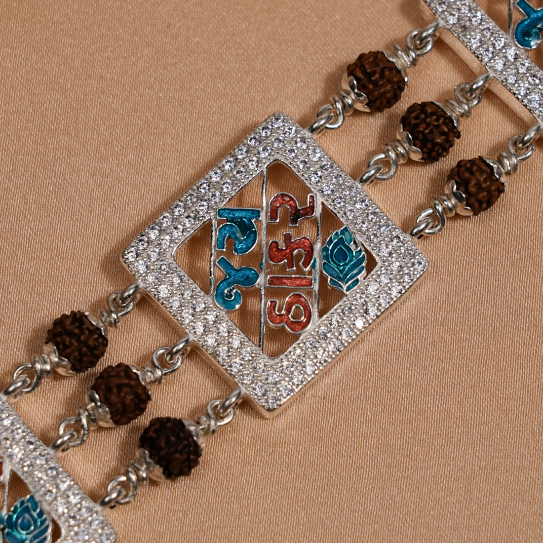 Prinjal Jewellers Rudraksha Silver Three Jay Thakar Brooch Bracelet