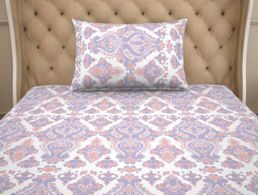 Spaces India Ornate Blue/Orange 100% Cotton Single Bedsheet - 2-In-1 By Welspun - view 6