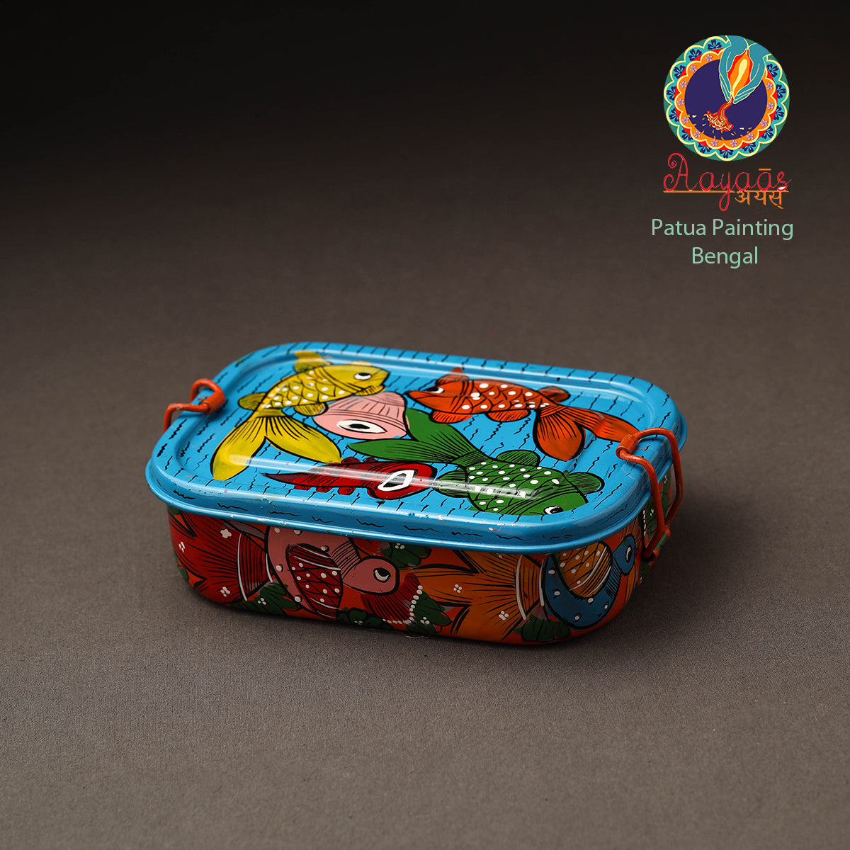 AAYAAS Bengal Patua Handpainted Stainless Steel Lunch Box (6 x 4 in)