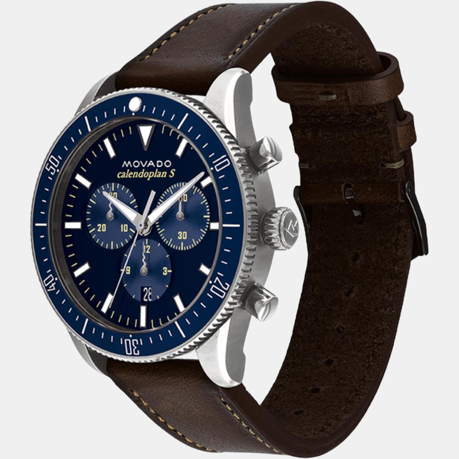Movado Calendoplan S Heritage Series Men Quartz Blue Dial Chronograph Leather Watch 3650061 - view 2