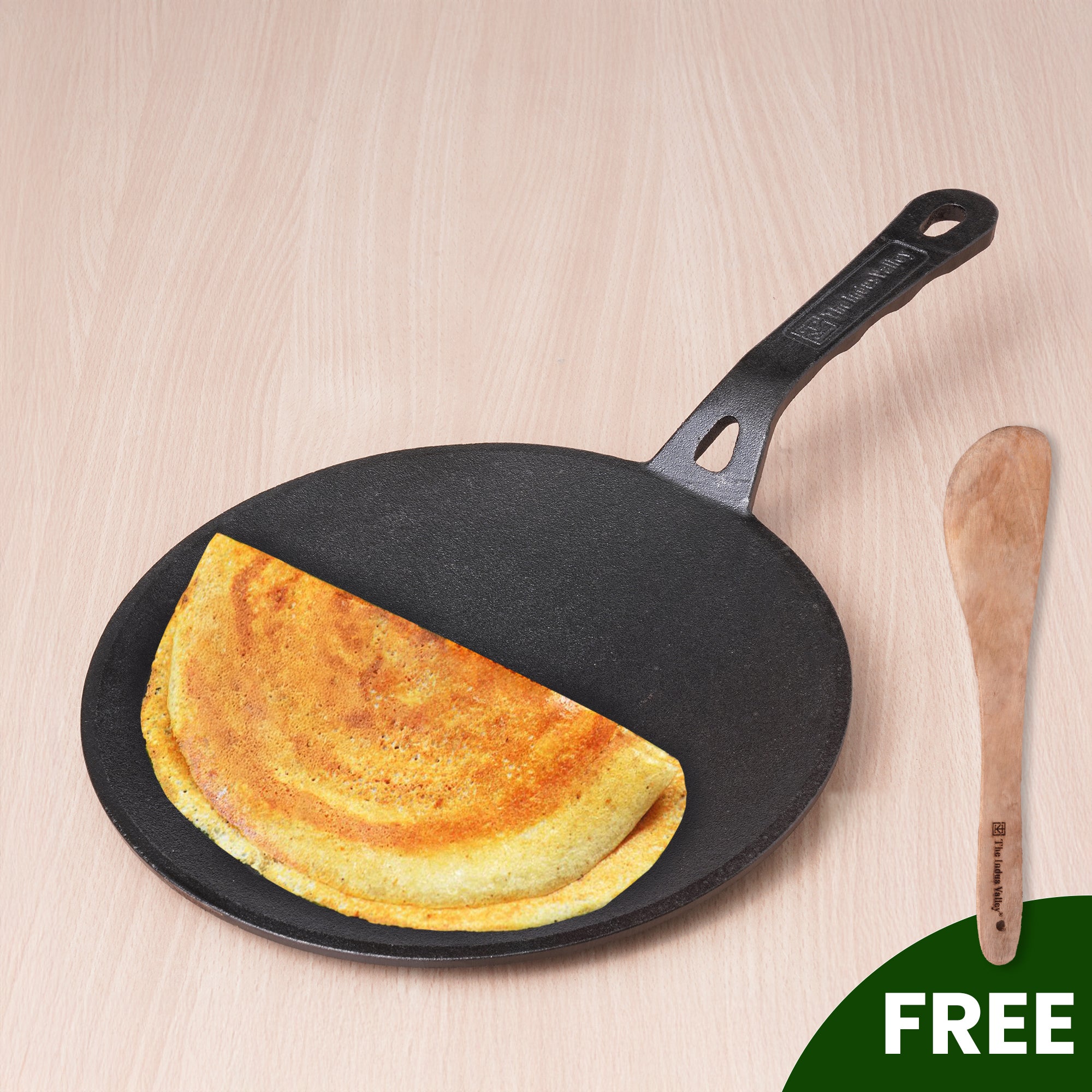 Pre-seasoned nonstick 100 – The Indus Valley CASTrong Cast Iron Concave Tawa+Free ₹110 Spatula, Pre-seasoned, Nonstick, 100% Pure, Toxin-free, 25.4cm, 1.9kg