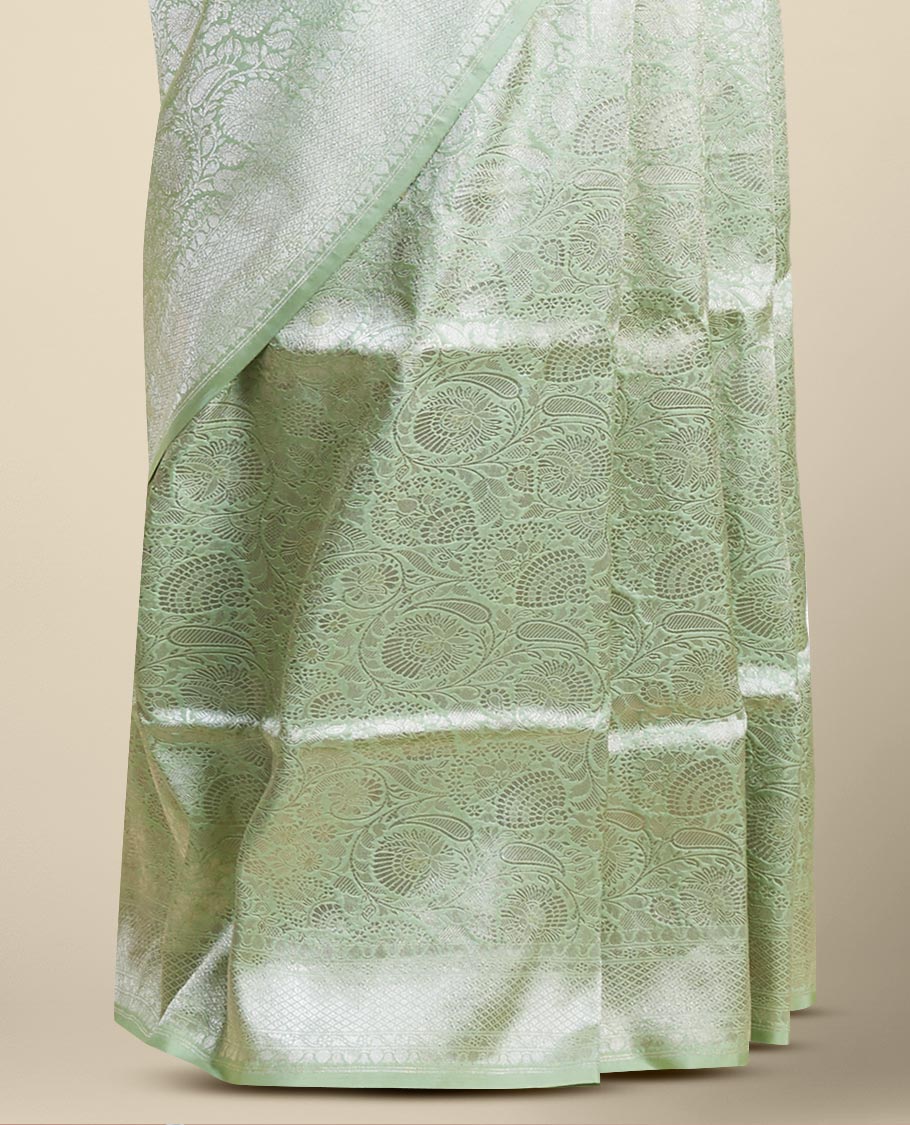 Pothys Green floral jacquard kathan silk saree with self-intricate zari border - view 3
