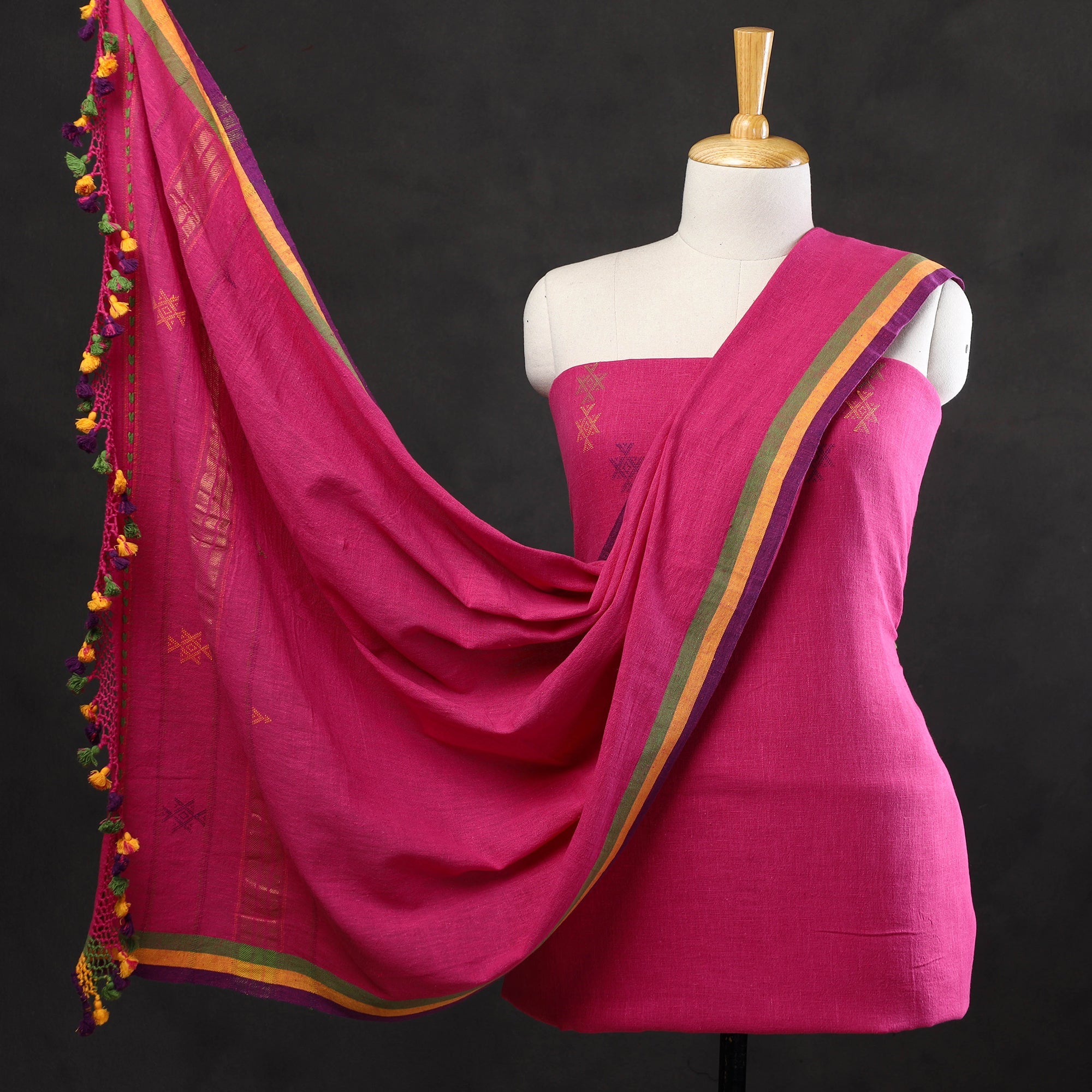 KACHCHH JI CHHAAP 3pc Kutch Handloom Organic Kala Cotton Suit Material Set 09