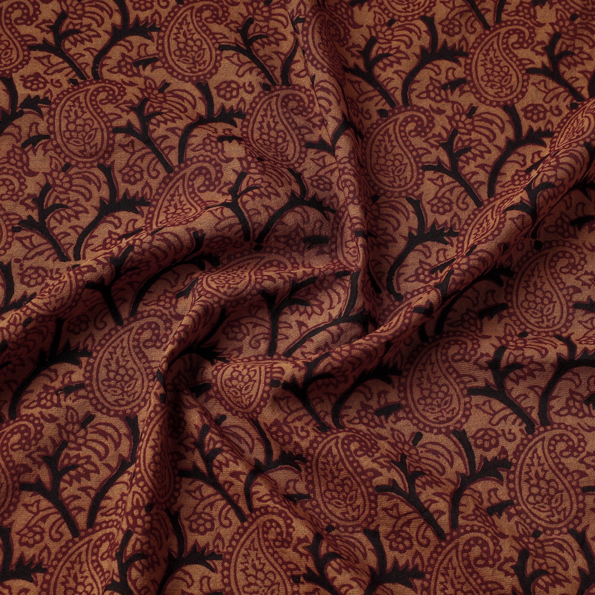 BAGH PRINTS BY UMAR FARUK KHATRI Brown - Bagh Hand Block Printed Chanderi Silk Handloom Fabric - view 3