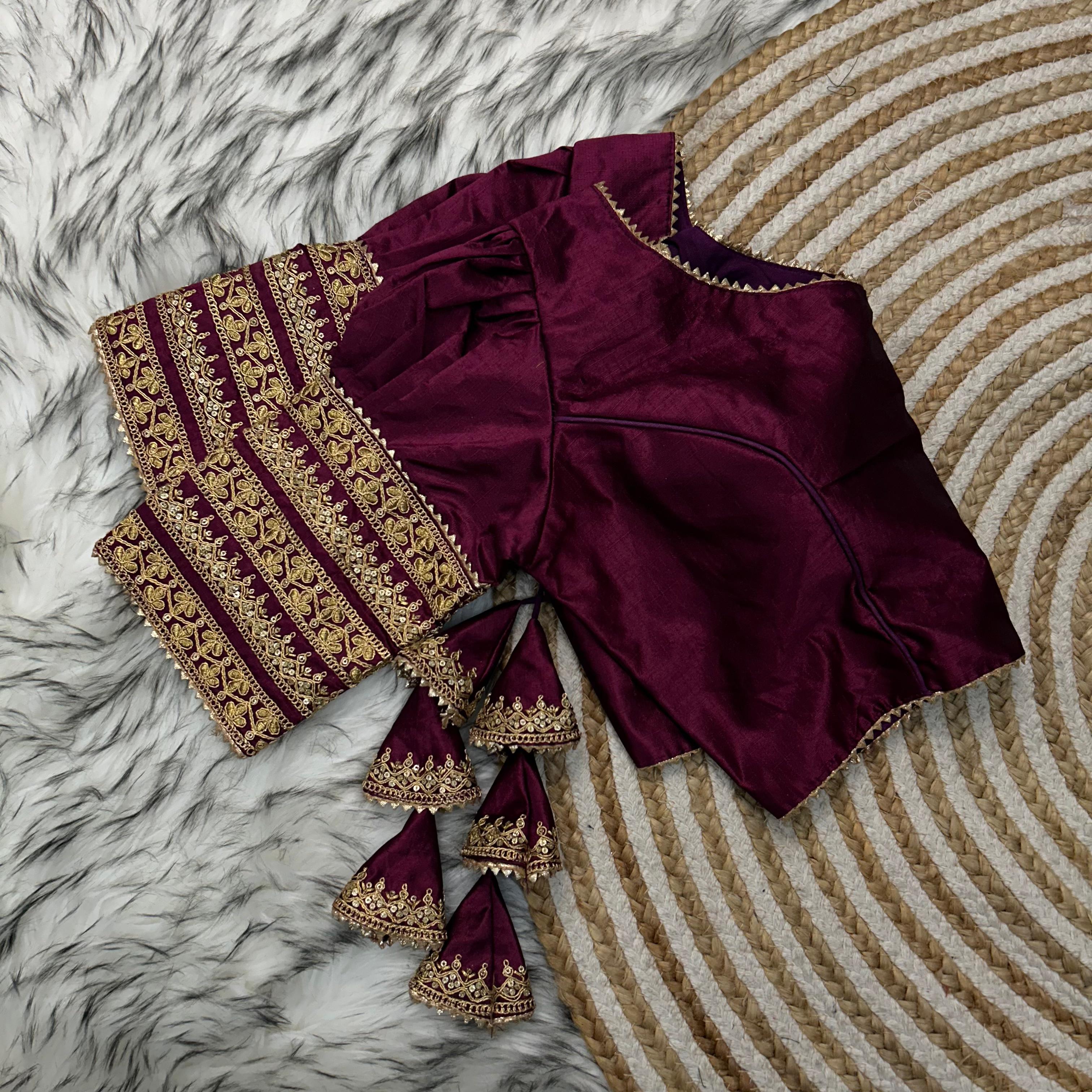 ClothsVilla Wine Kilmora Silk Blouse with Handcrafted Embroidery and Sequence Accents - view 2