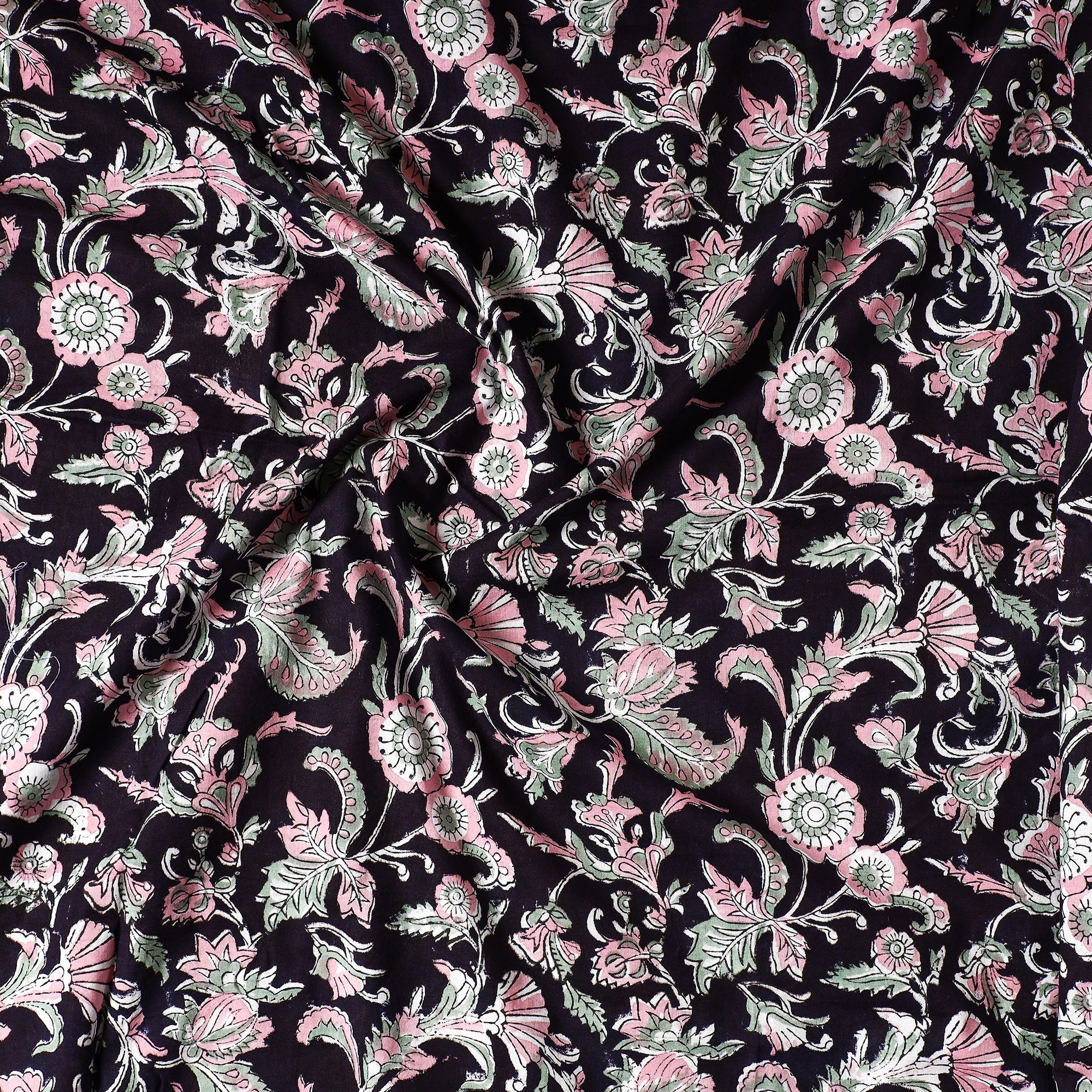 KUSUMLATA Black - Sanganeri Block Printed Cotton Precut Fabric - view 2