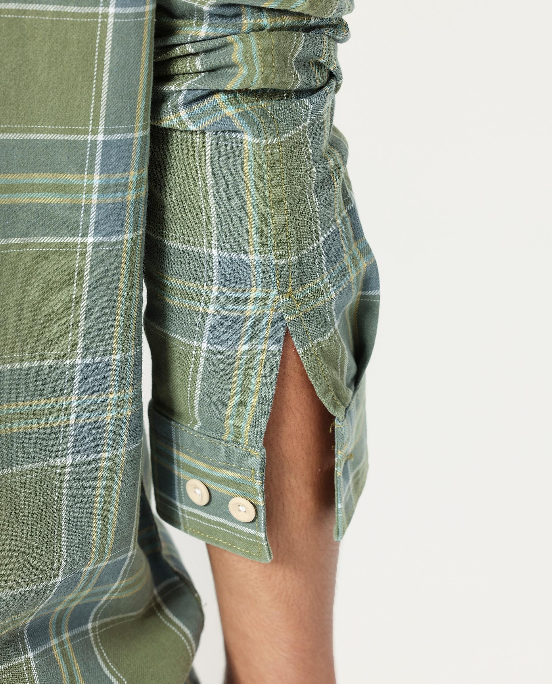 Rare Rabbit Men's Hadsten Green Cotton Fabric Full Sleeves Checks Shirt - view 4