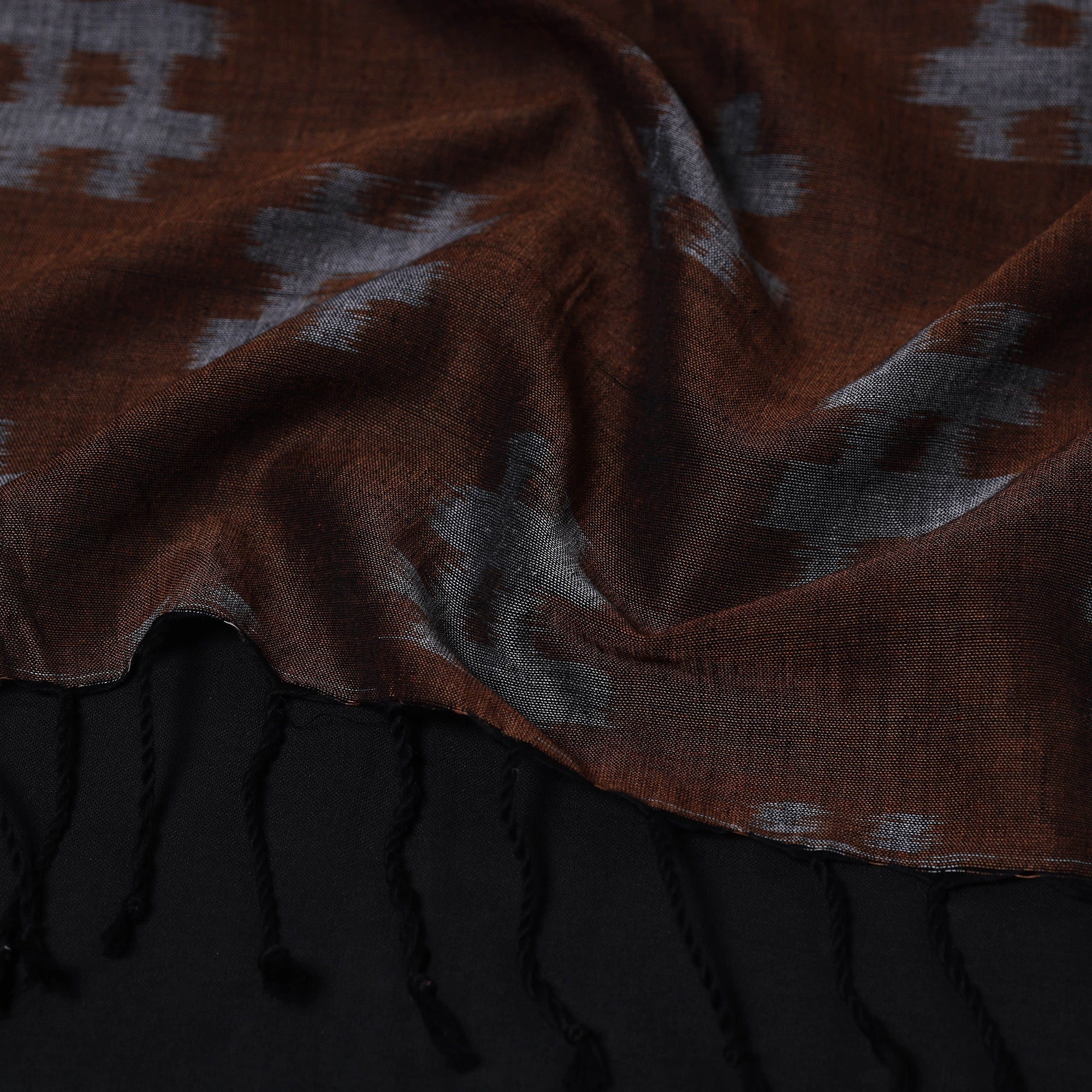 ASHOKA ASSEMBLE - CELEBRATING CRAFTS OF ODISHA Brown - Maniabandha Ikat Weave Handloom Cotton Stole with Tassels - view 2