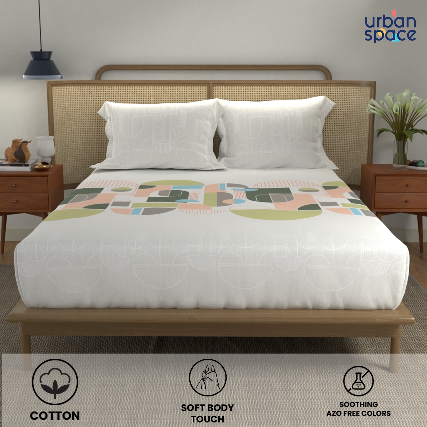 Urban Space -Home Furnishing Store Divine 100% Cotton Bedsheet for Double Bed with 2 Pillow Covers - Binary Green - view 2