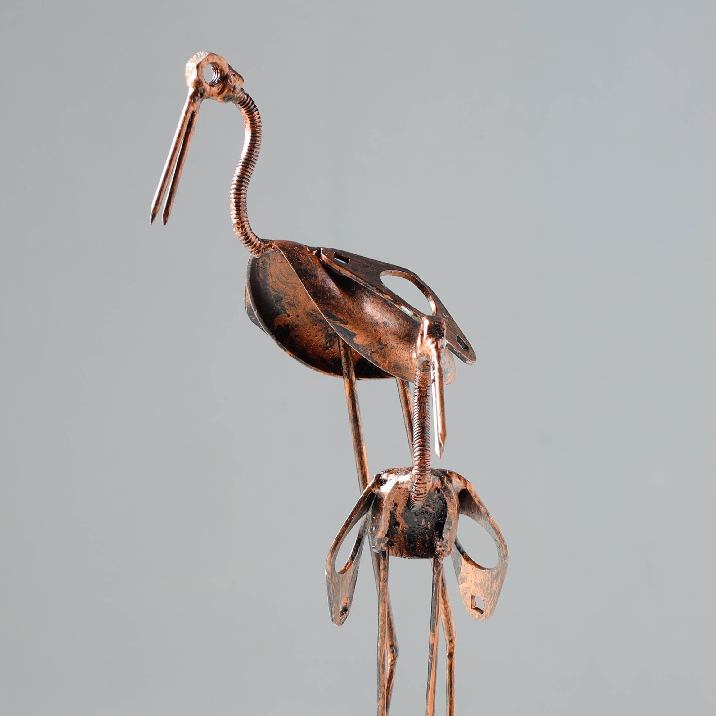 Bird Crane Mother & Child - Handmade Recycled Metal Sculpture by Debabrata Ruidas - view 2