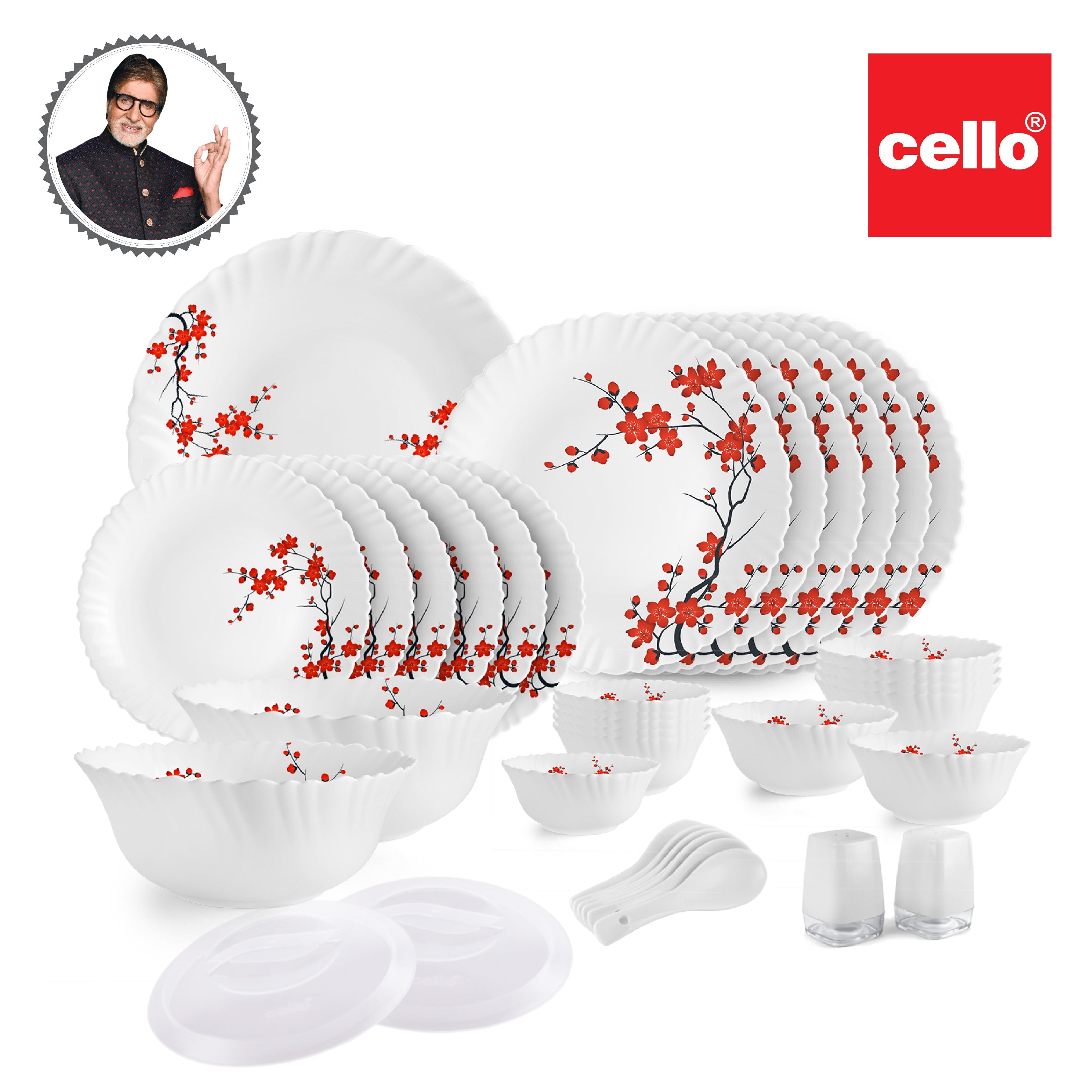 Cello Dazzle Series 37 Pieces Opalware Dinner Set for Family of 6 - view 6