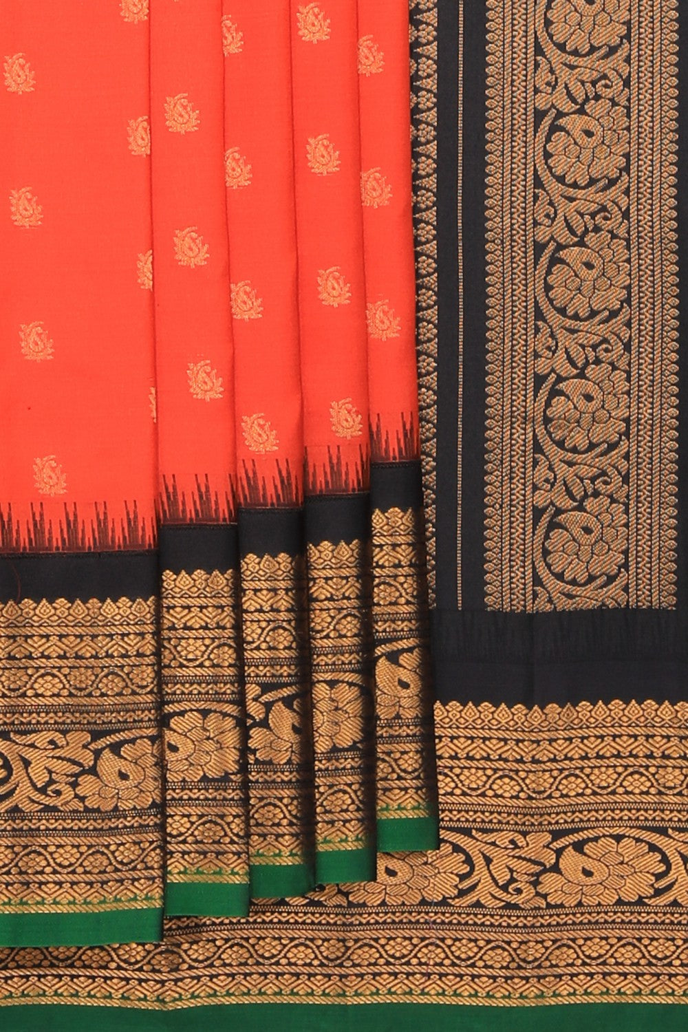 Kalanjali Gadwal Silk Orange Saree – Women's