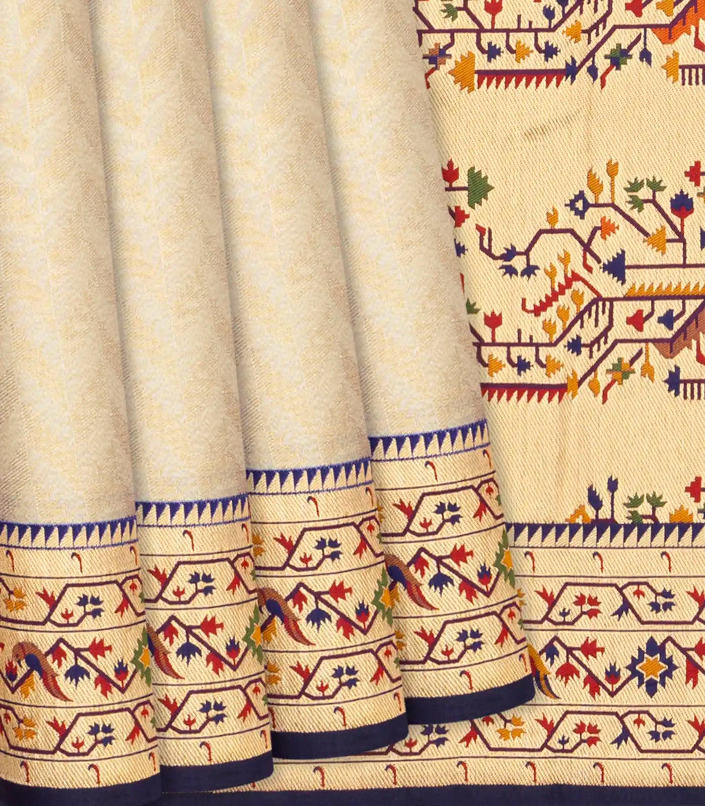 RmKV Gold Woven Viscose Tissue Saree With Paithani Border-Gold
