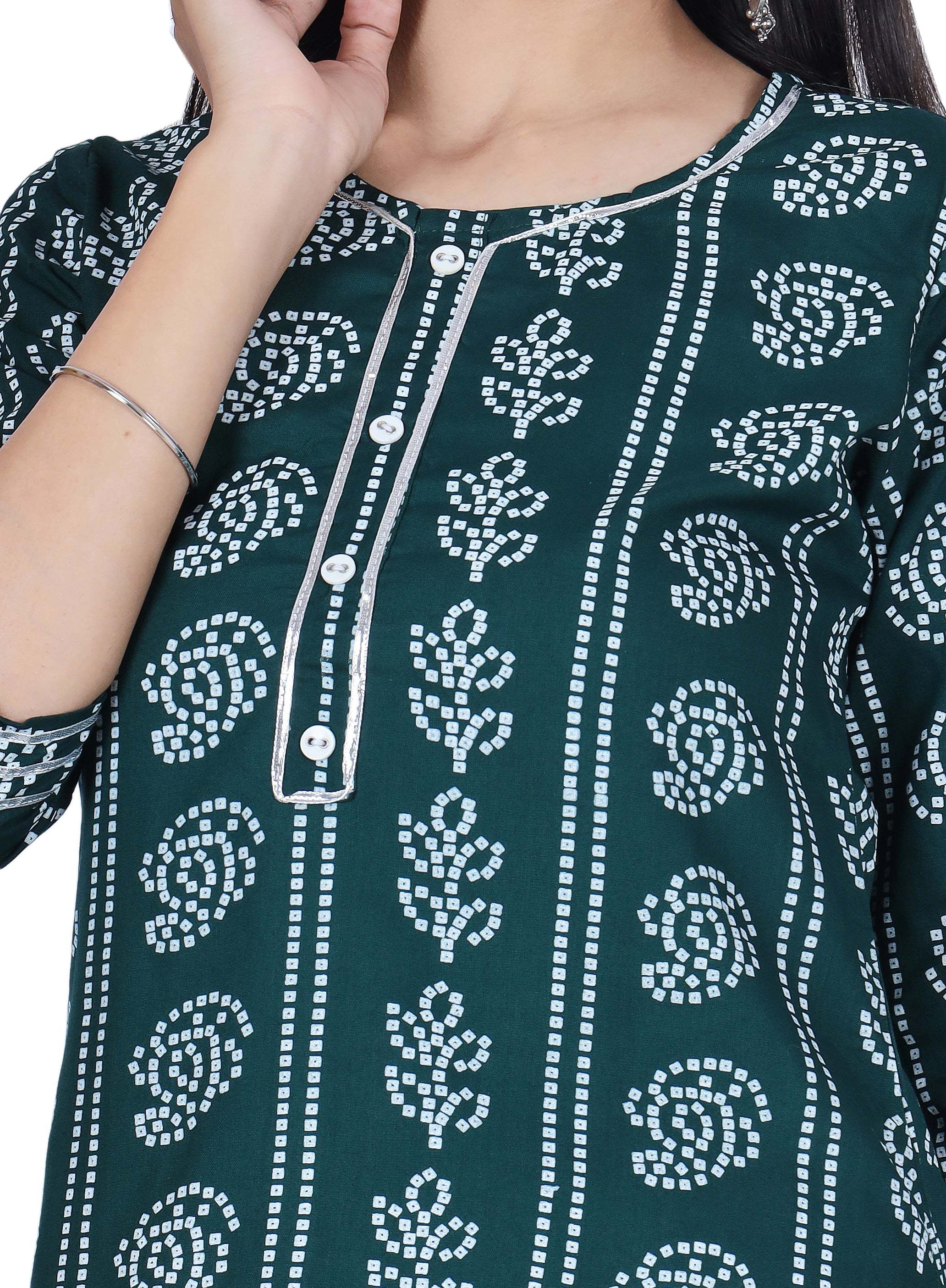 Fab Alchemy Green Printed Cotton Kurta and Skirt Set - view 2