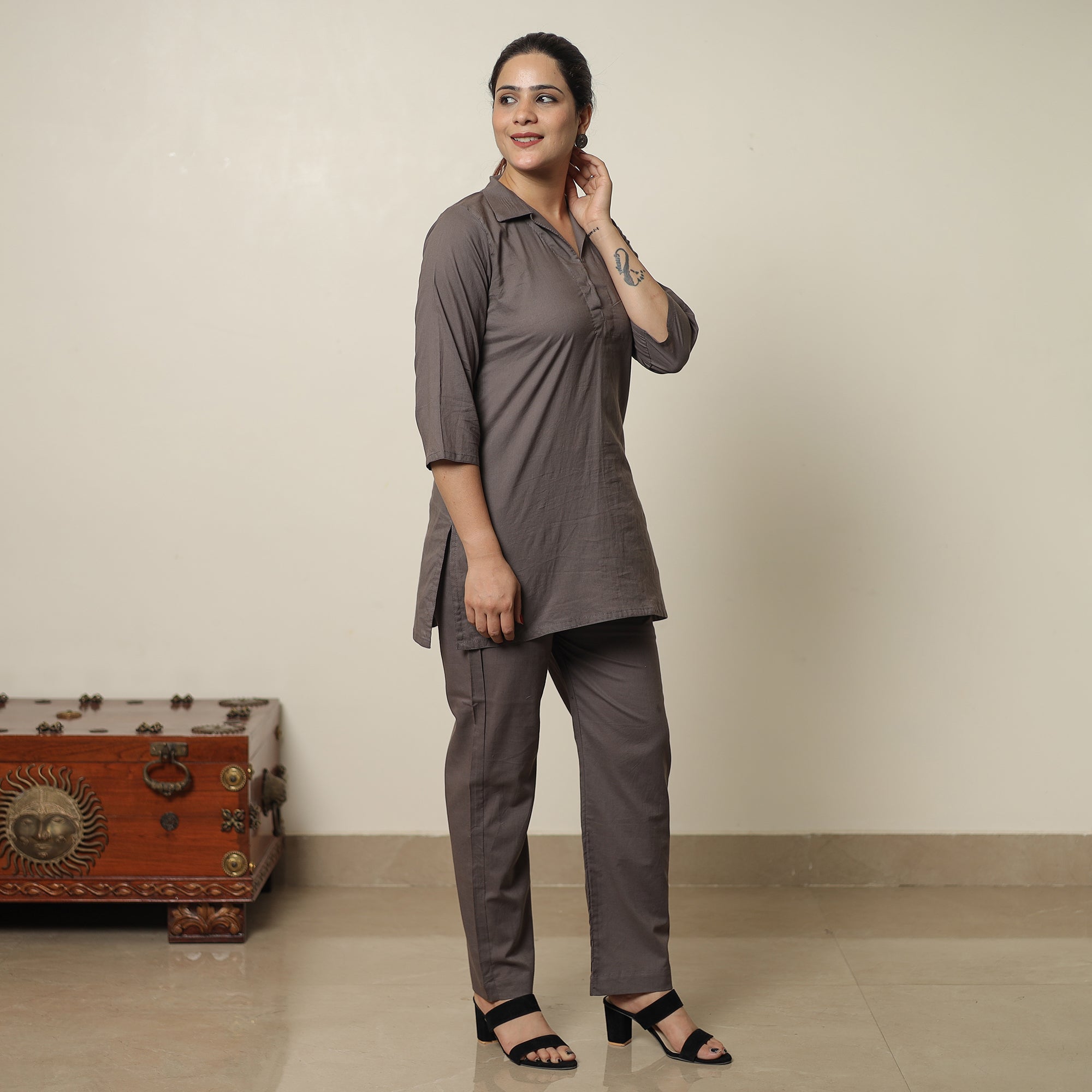 ITOKRI CASUALS Brown - Plain Dyed Cotton Co-Ord Set 13 - view 2