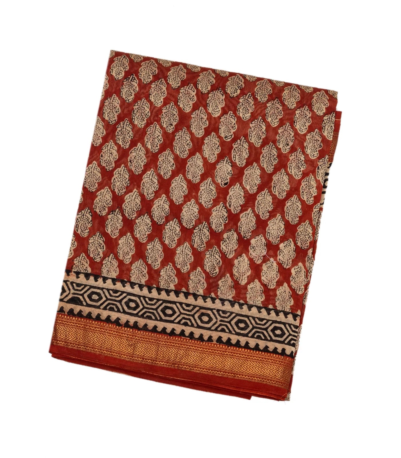RmKV Rust Handloom Chanderi Cotton Saree With Printed Flower Motifs