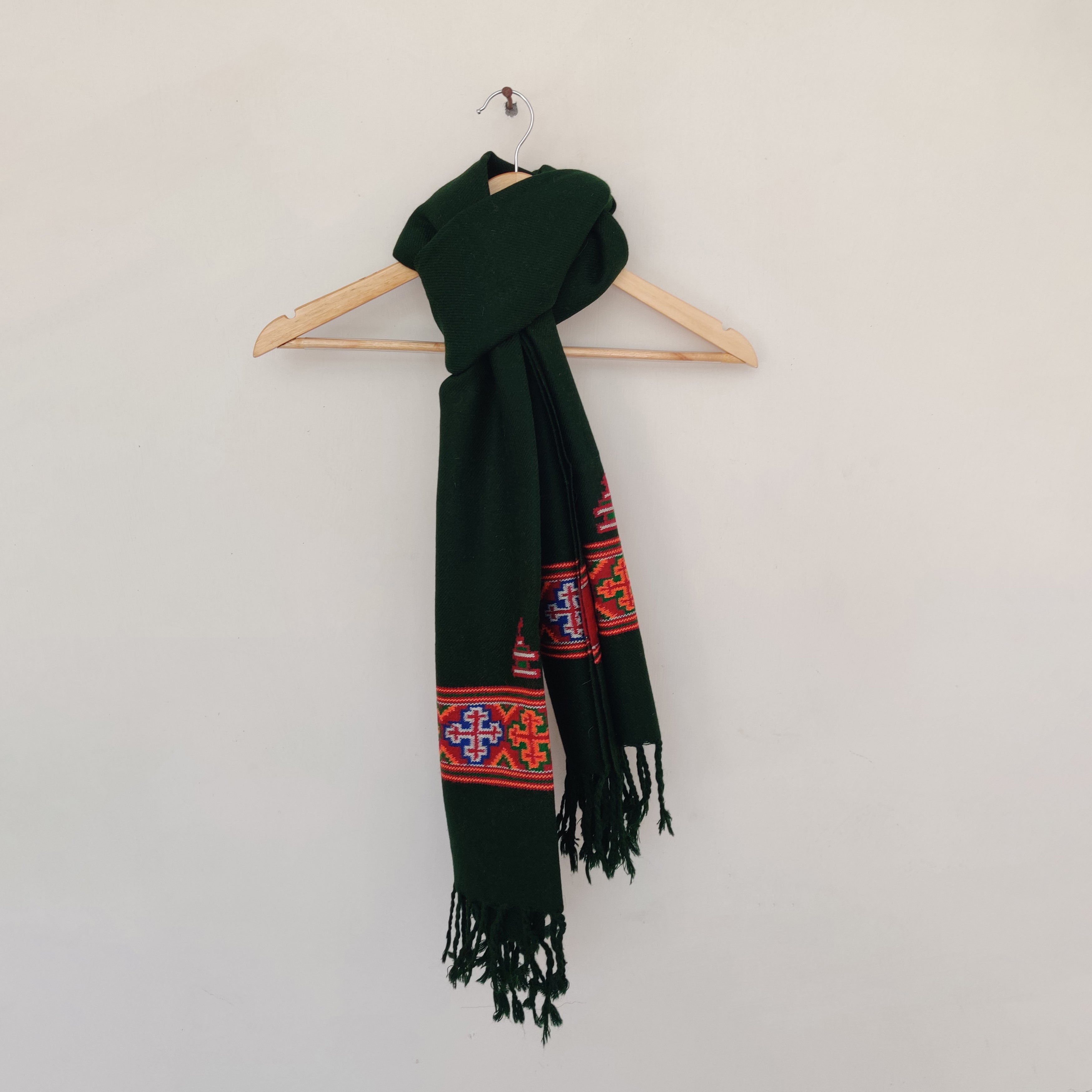 CHARKHA Black Multicolor Handwoven Sheep Wool Kinnauri Stole - view 2