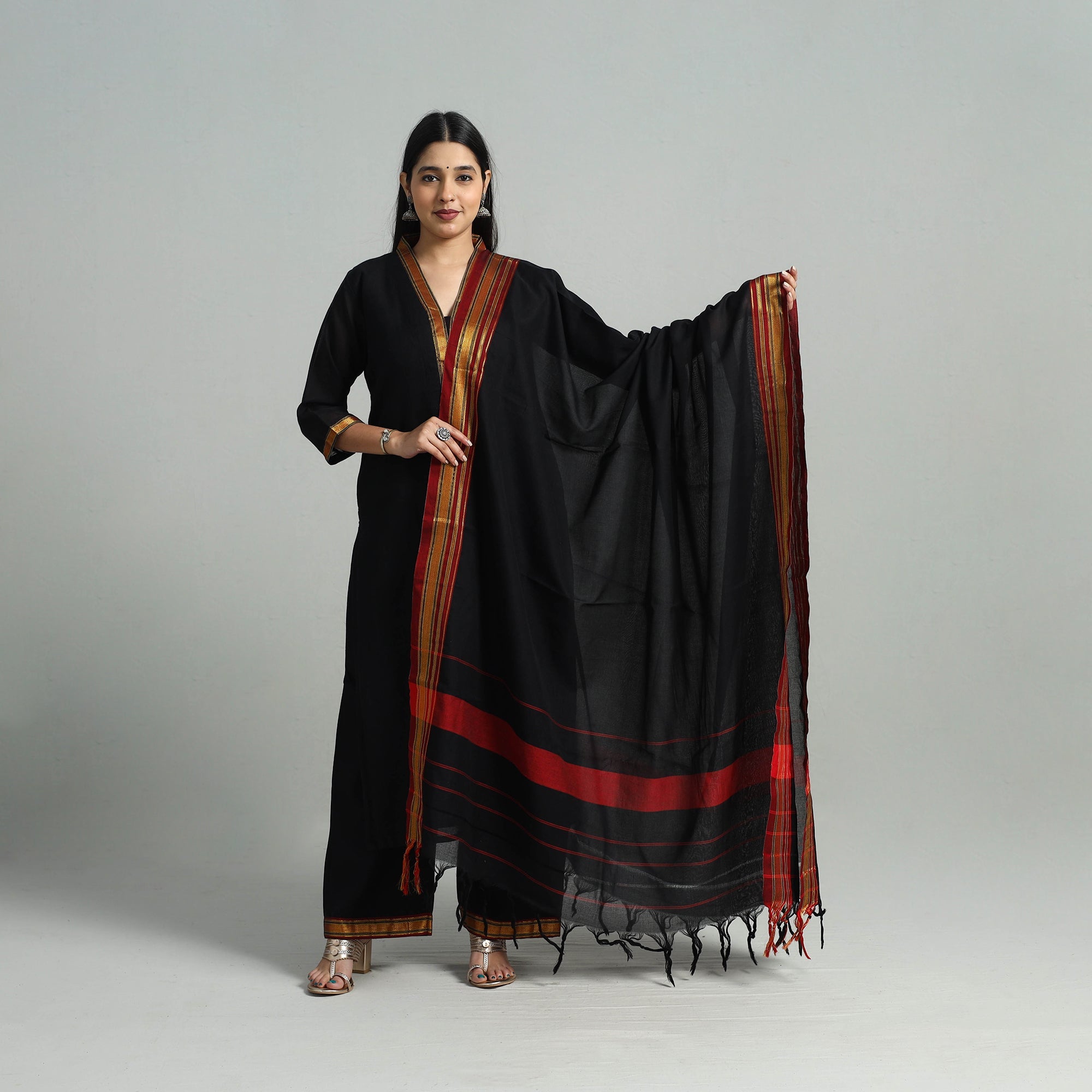 ITOKRI CASUALS Black - Cotton Dharwad Kurta Set with Palazzo & Dupatta 30 - view 2