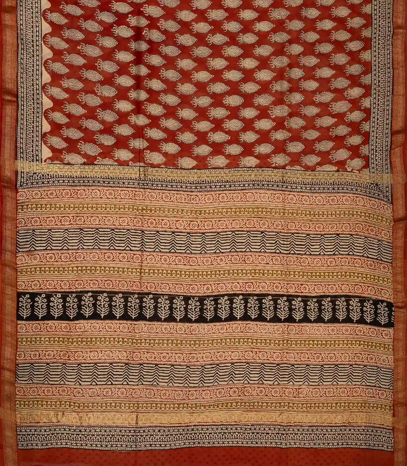 RmKV Rust Handloom Chanderi Cotton Saree With Printed Motifs - view 2