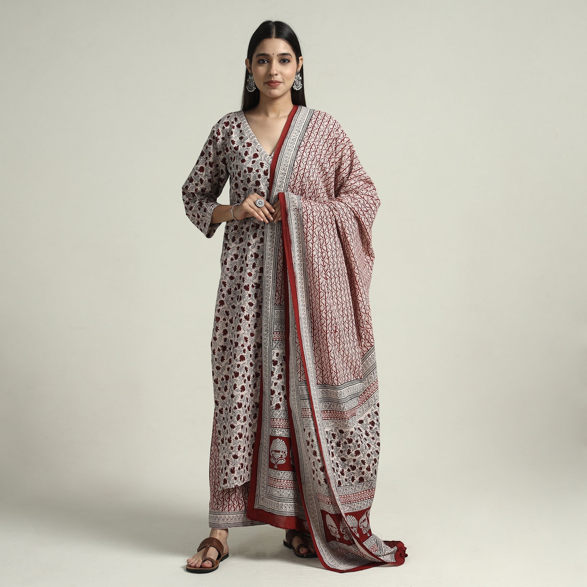 ITOKRI CASUALS Beige - Bagh Block Printed Cotton Kurta with Palazzo & Dupatta Set 02 - view 2