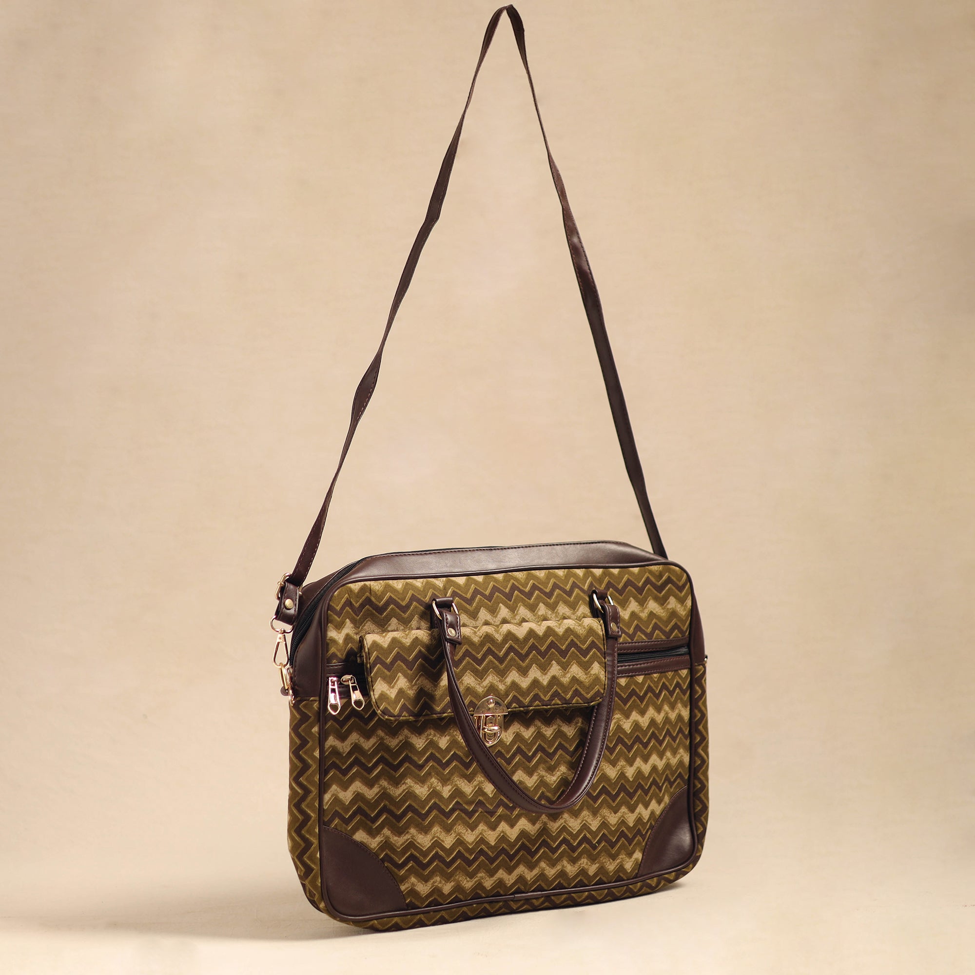 KACHCHH JI CHHAAP Brown - Handcrafted Printed Laptop Bag 14