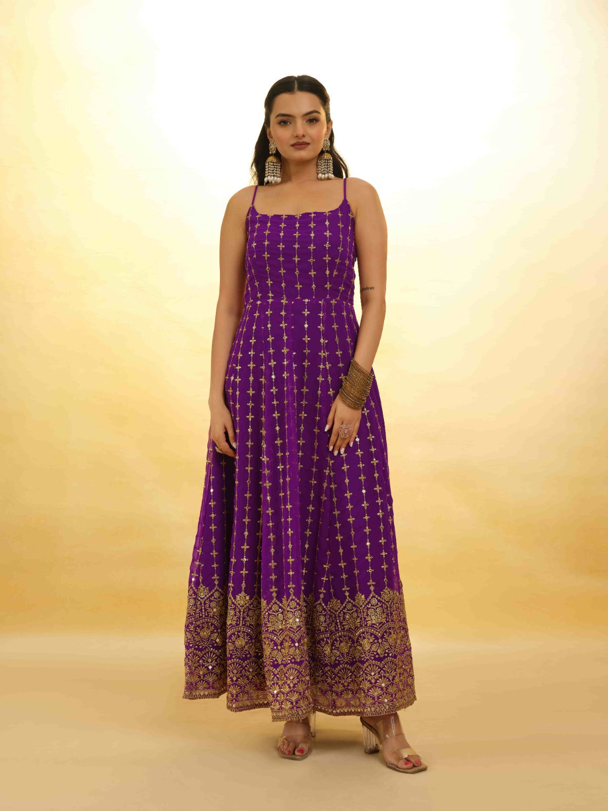 ClothsVilla Purple Georgette Dress with Embroidery & Sequins – Ready to Wear - view 2