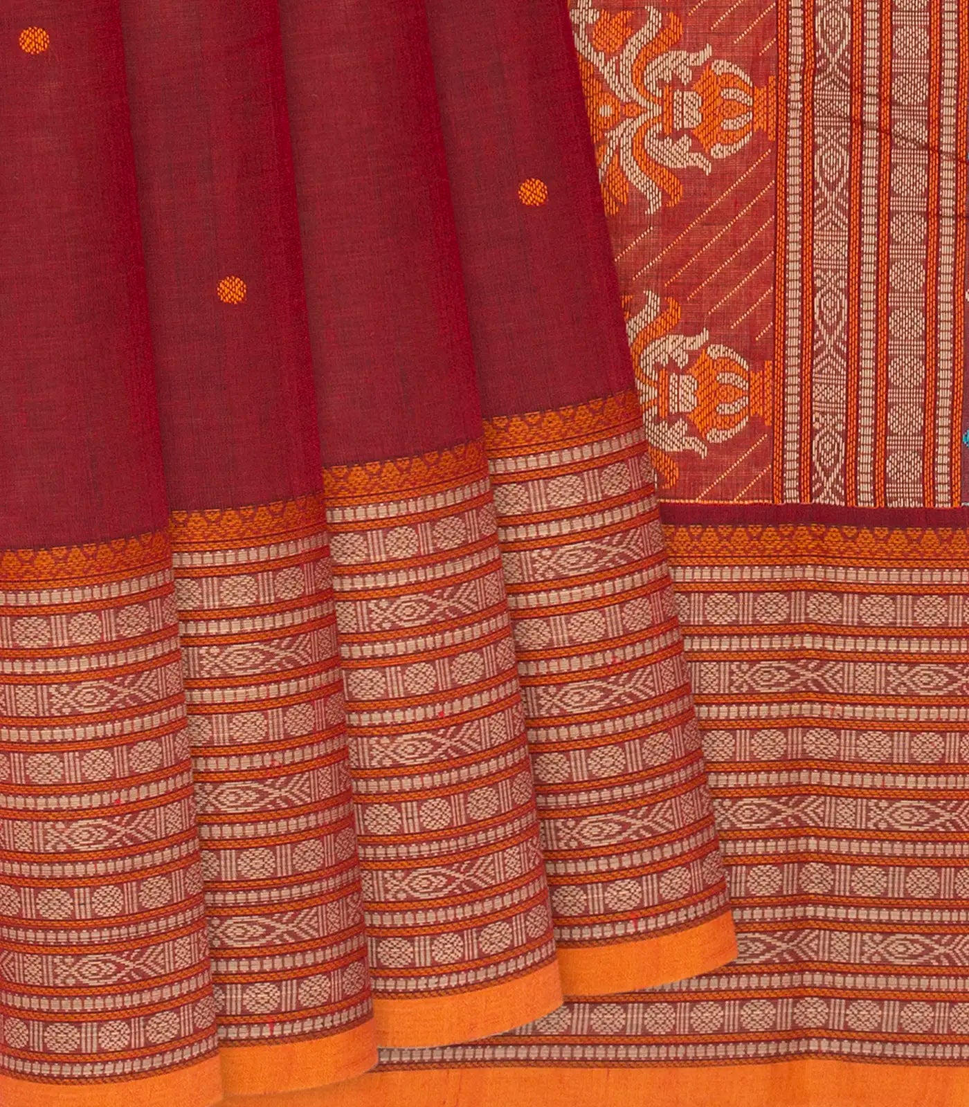 RmKV Crimson Handloom Kanchi Cotton Saree With Buttas-Crimson